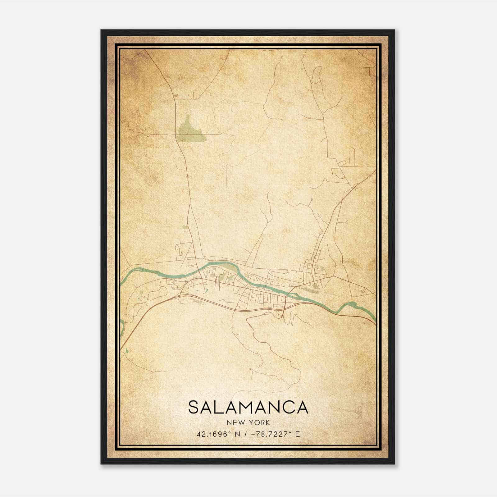 Vintage Salamanca New York Map Poster, Modern Home Decor Wall Art Print