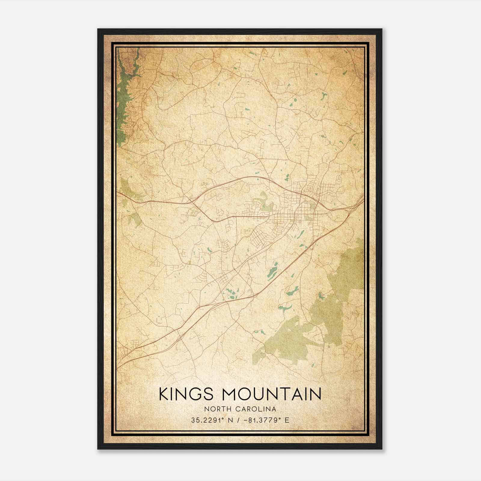 Vintage Kings Mountain North Carolina Map Poster, Modern Home Decor Wall Art Print