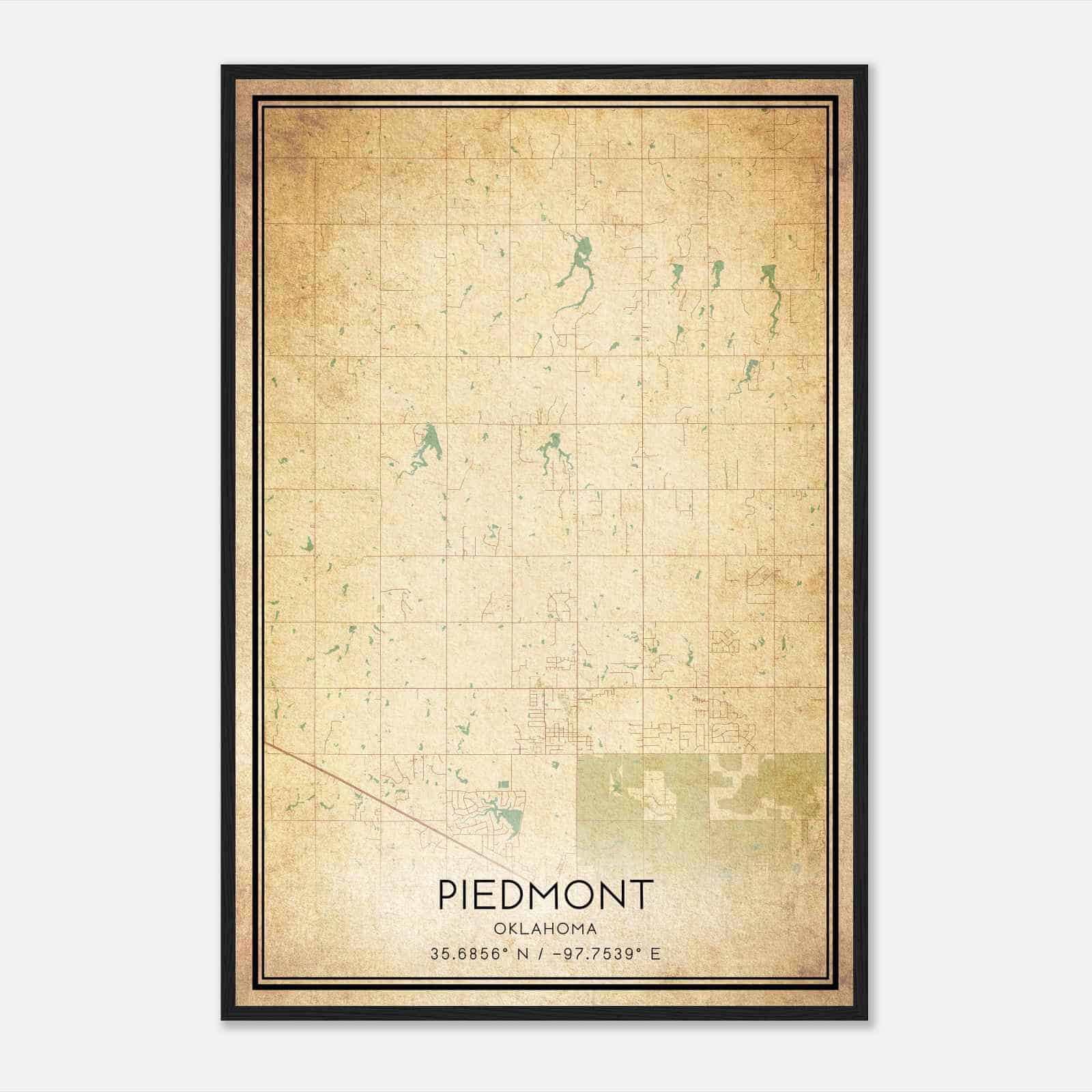 Vintage Piedmont Oklahoma Map Poster, Modern Home Decor Wall Art Print
