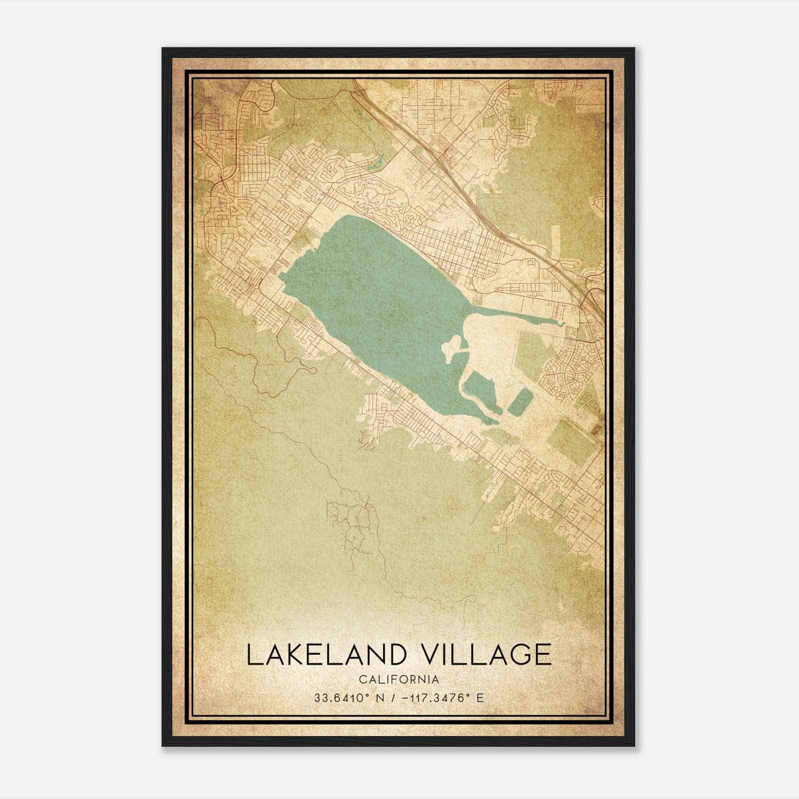 Vintage Lakeland Village California Map Poster, Modern Home Decor Wall Art Print
