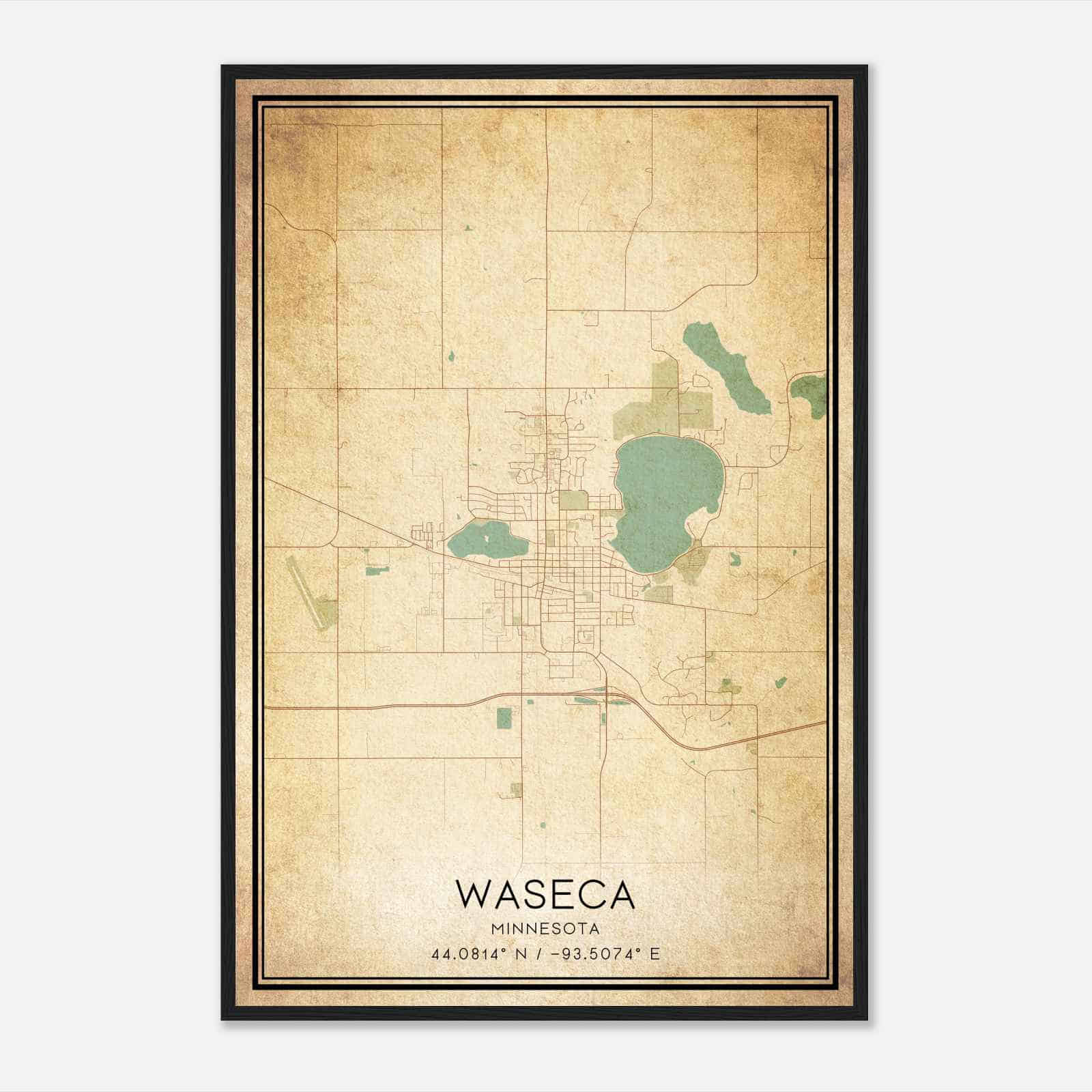 Vintage Waseca Minnesota Map Poster, Modern Home Decor Wall Art Print