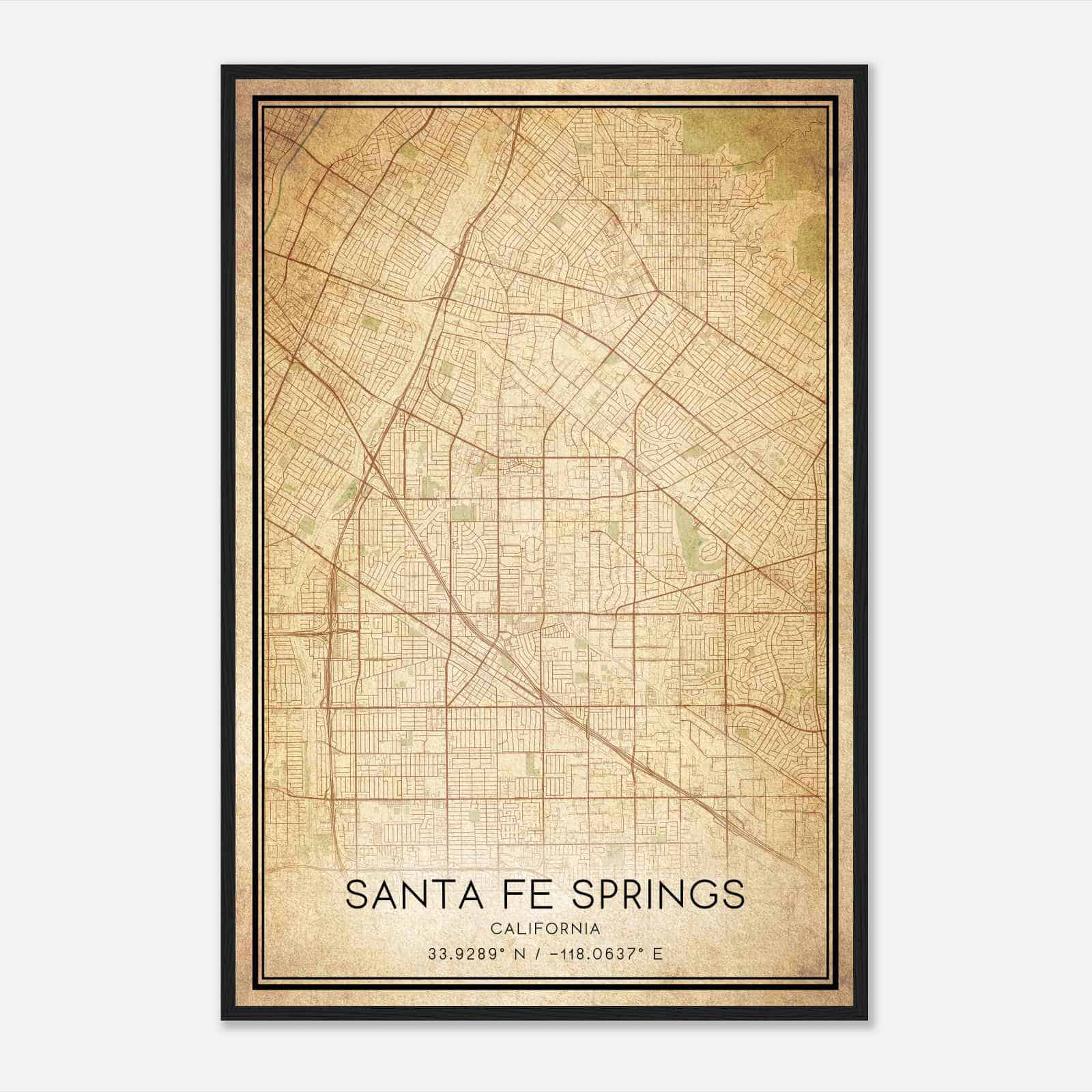 Vintage Santa Fe Springs California Map Poster, Modern Home Decor Wall Art Print
