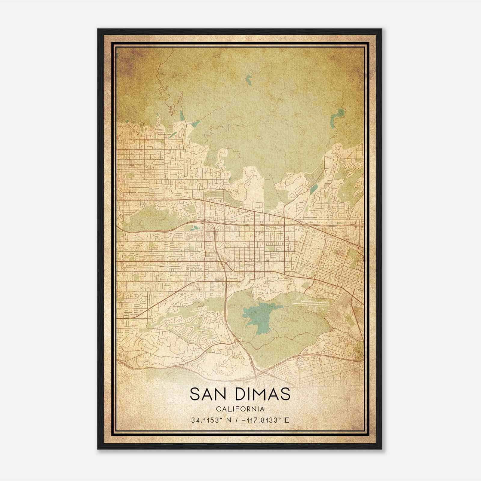Vintage San Dimas California Map Poster, Modern Home Decor Wall Art Print