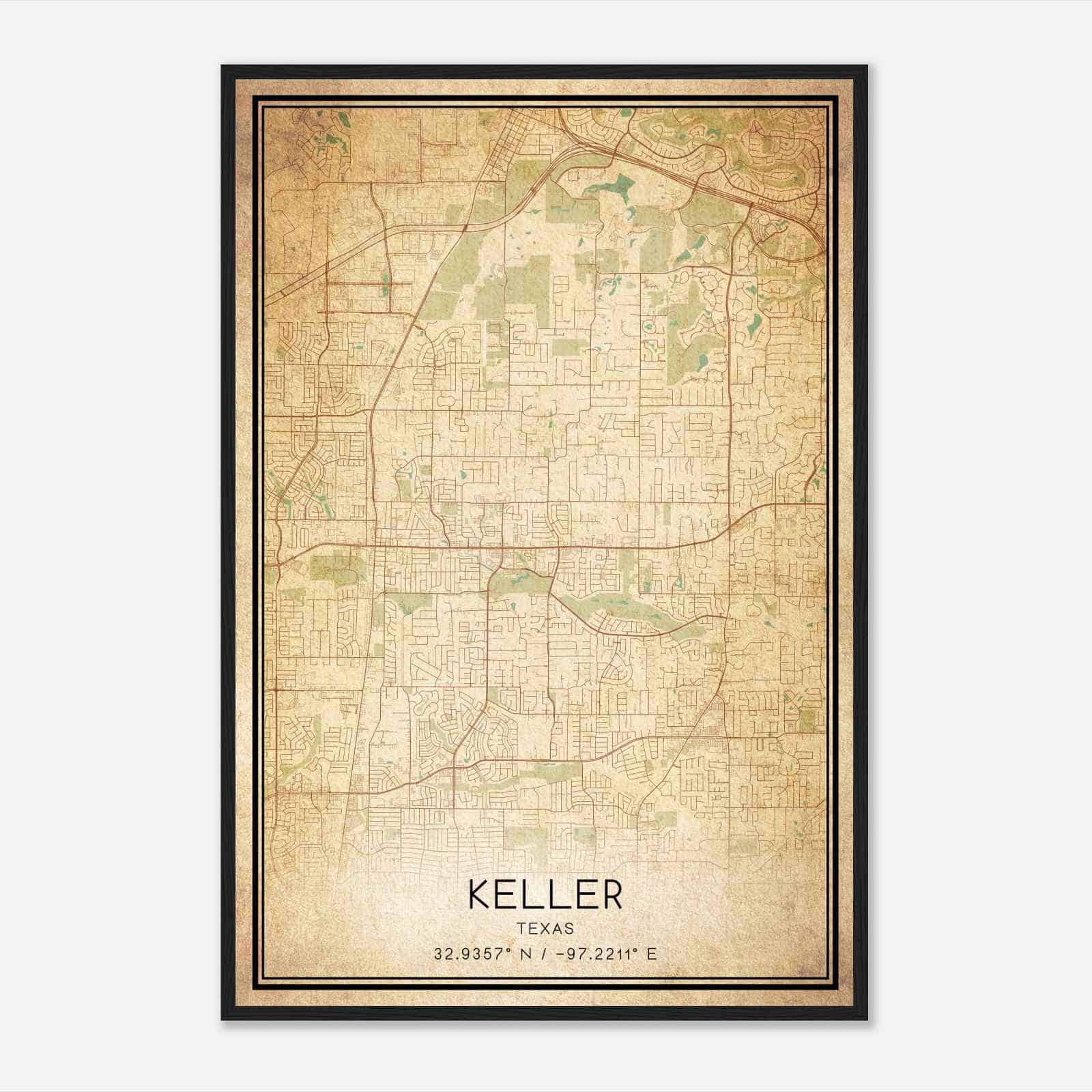 Vintage Keller Texas Map Poster, Modern Home Decor Wall Art Print