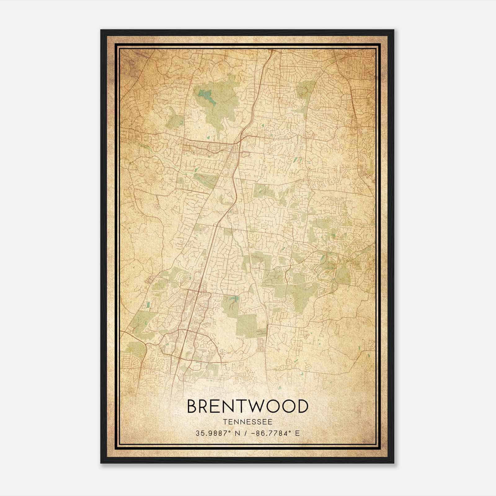 Vintage Brentwood Tennessee Map Poster, Modern Home Decor Wall Art Print Vintage Brentwood Tennessee Map Poster, Modern Home Decor Wall Art Print