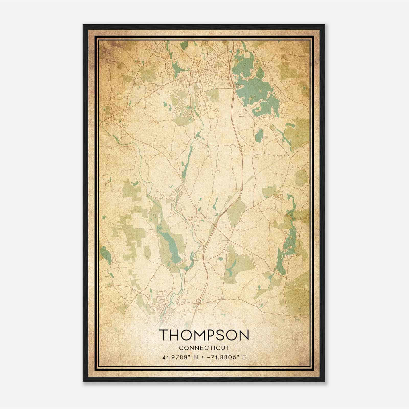 Vintage Thompson Connecticut Map Poster, Modern Home Decor Wall Art Print