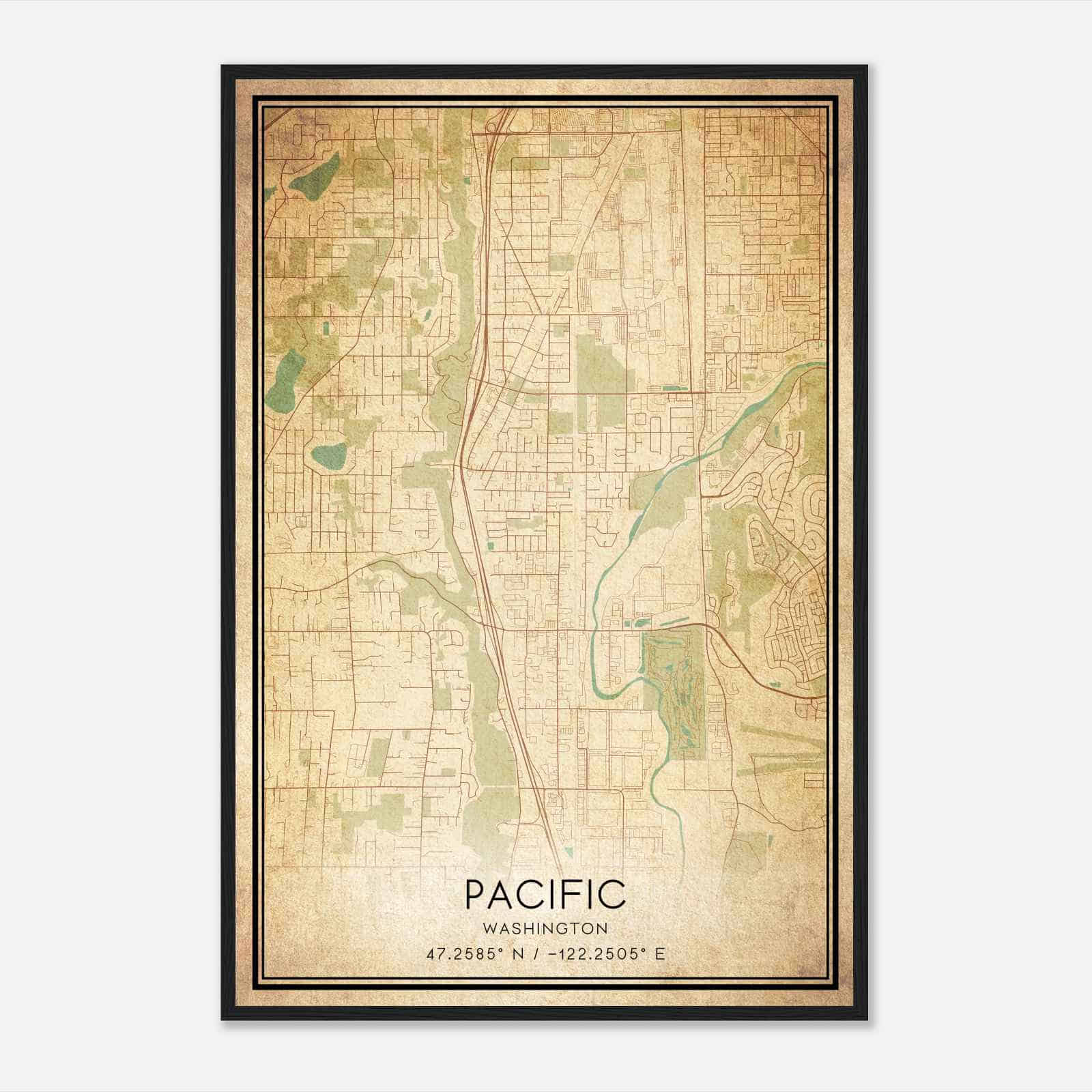 Vintage Pacific Washington Map Poster, Modern Home Decor Wall Art Print