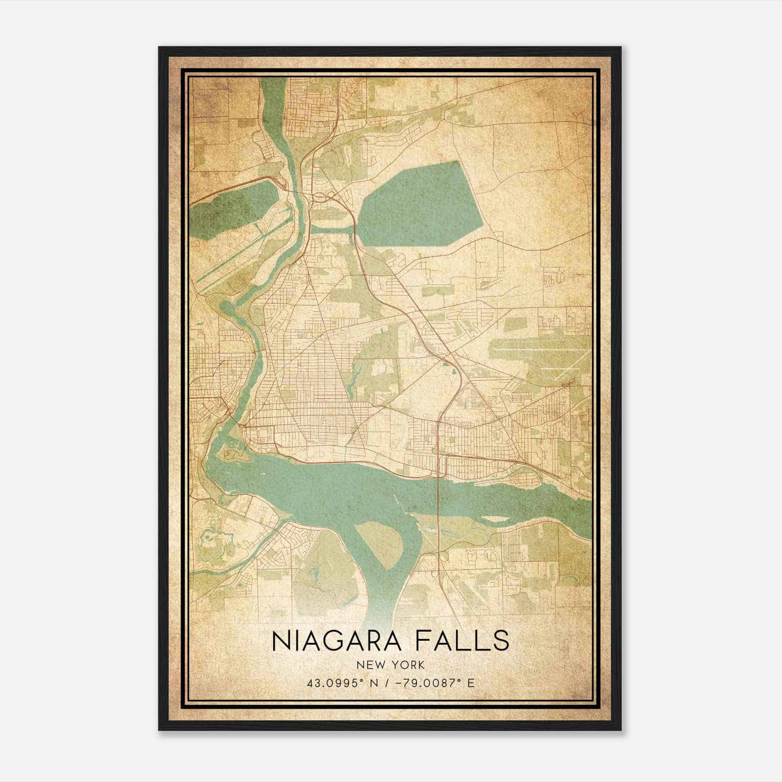 Vintage Niagara Falls New York Map Poster, Modern Home Decor Wall Art Print