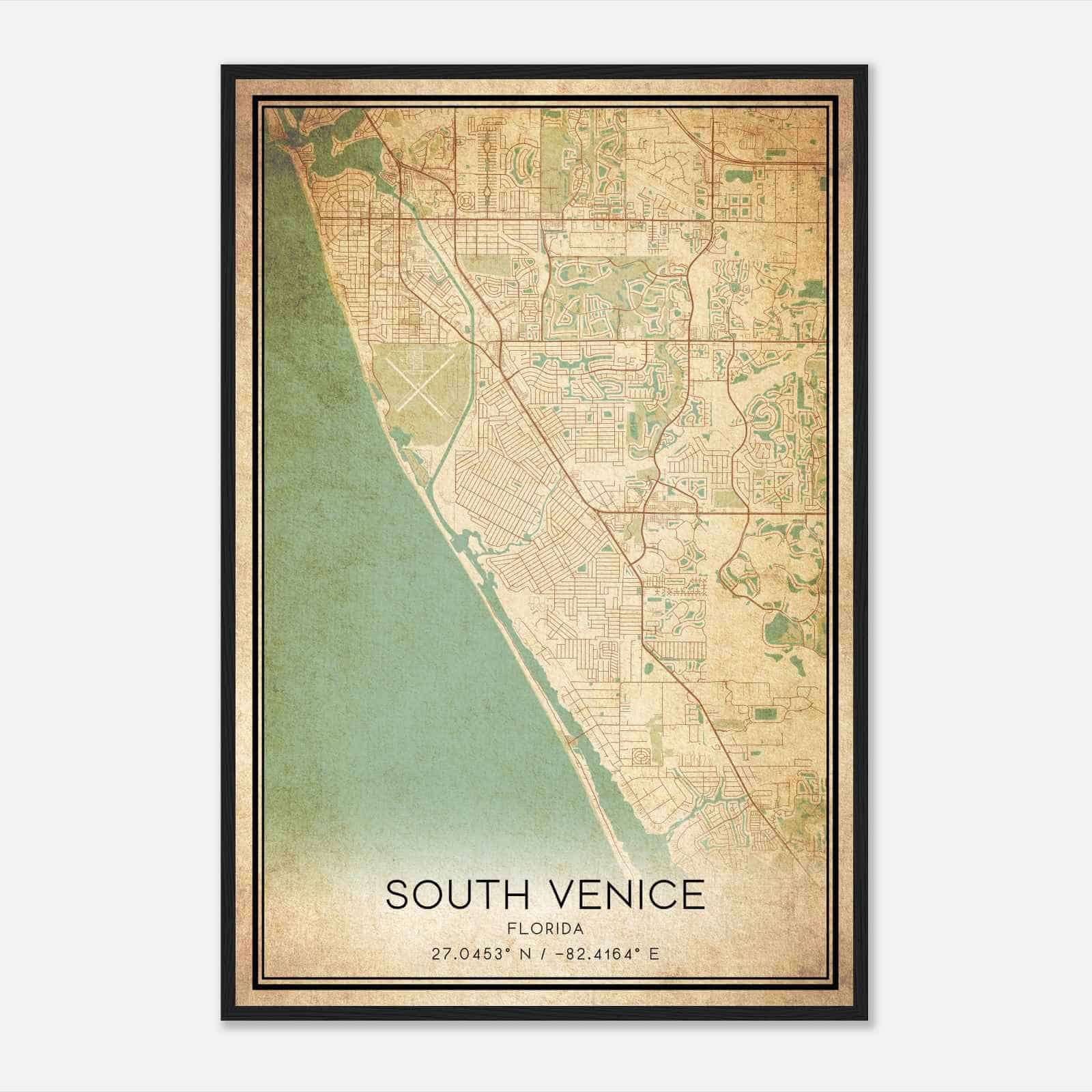 Vintage South Venice Florida Map Poster, Modern Home Decor Wall Art Print