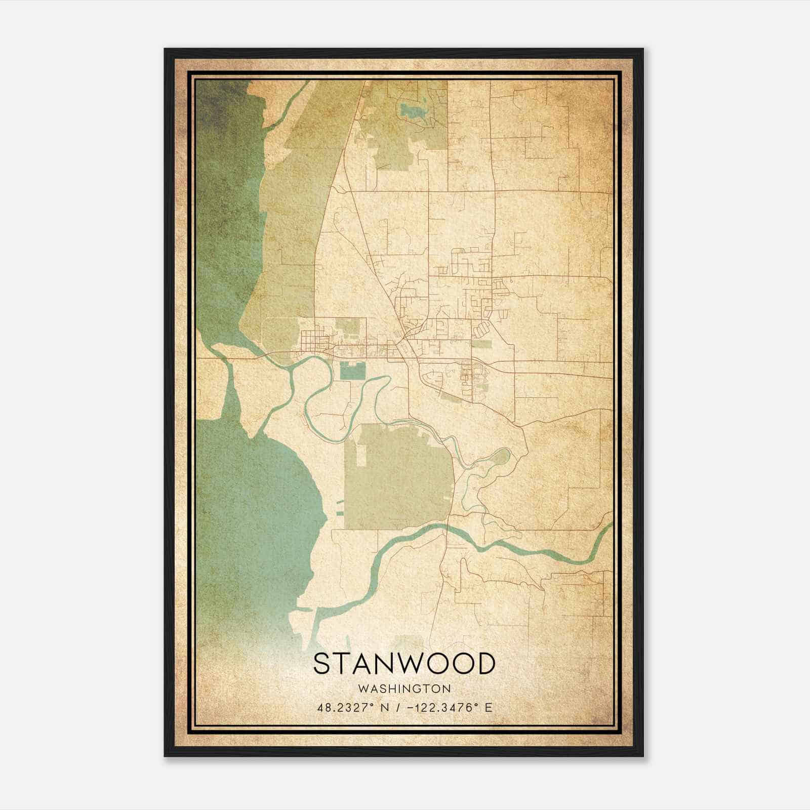 Vintage Stanwood Washington Map Poster, Modern Home Decor Wall Art Print