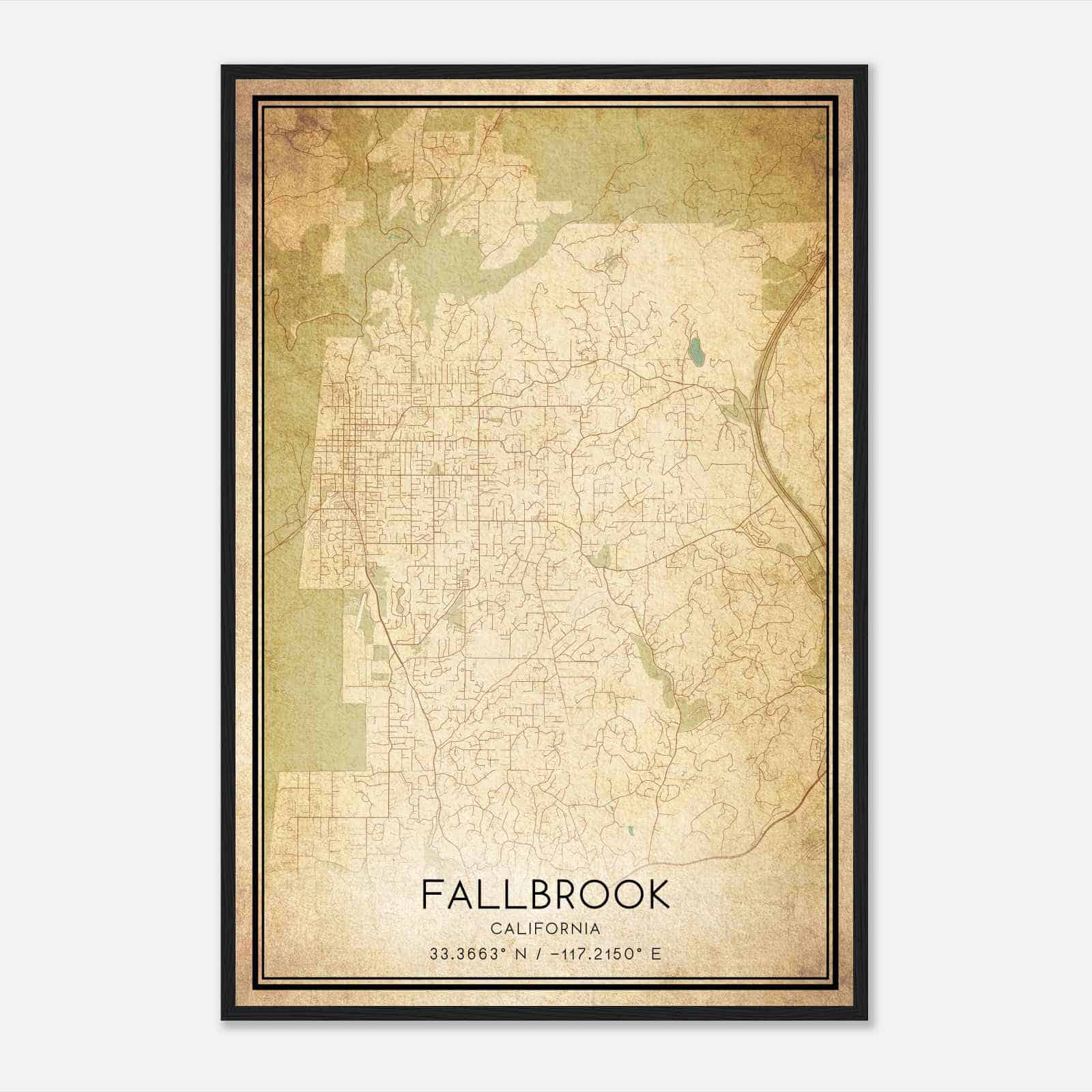 Vintage Fallbrook California Map Poster, Modern Home Decor Wall Art Print