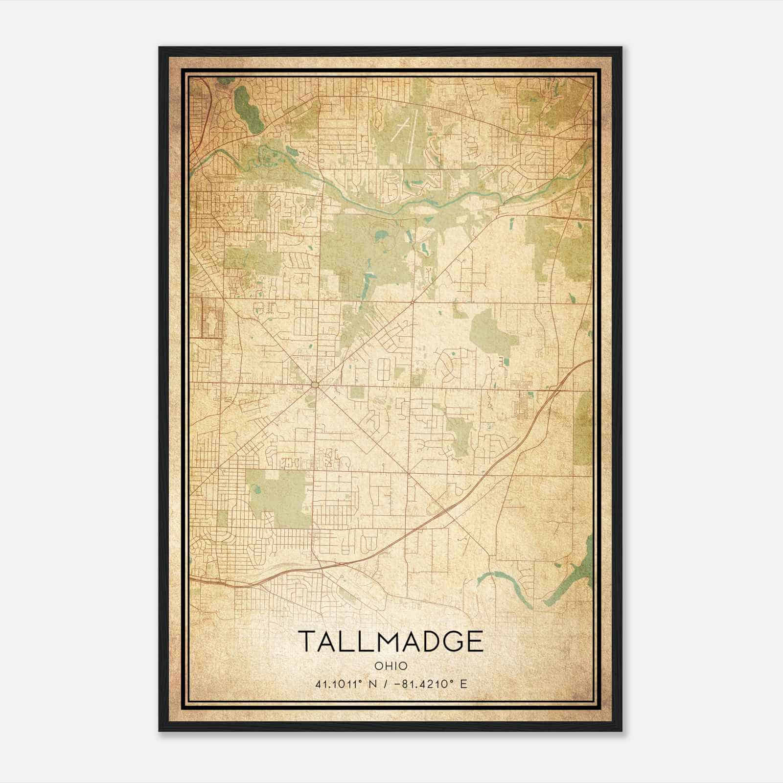 Vintage Tallmadge Ohio Map Poster, Modern Home Decor Wall Art Print