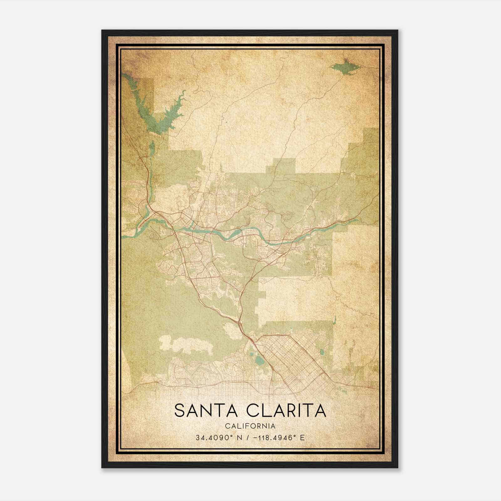 Vintage Santa Clarita California Map Poster, Modern Home Decor Wall Art Print