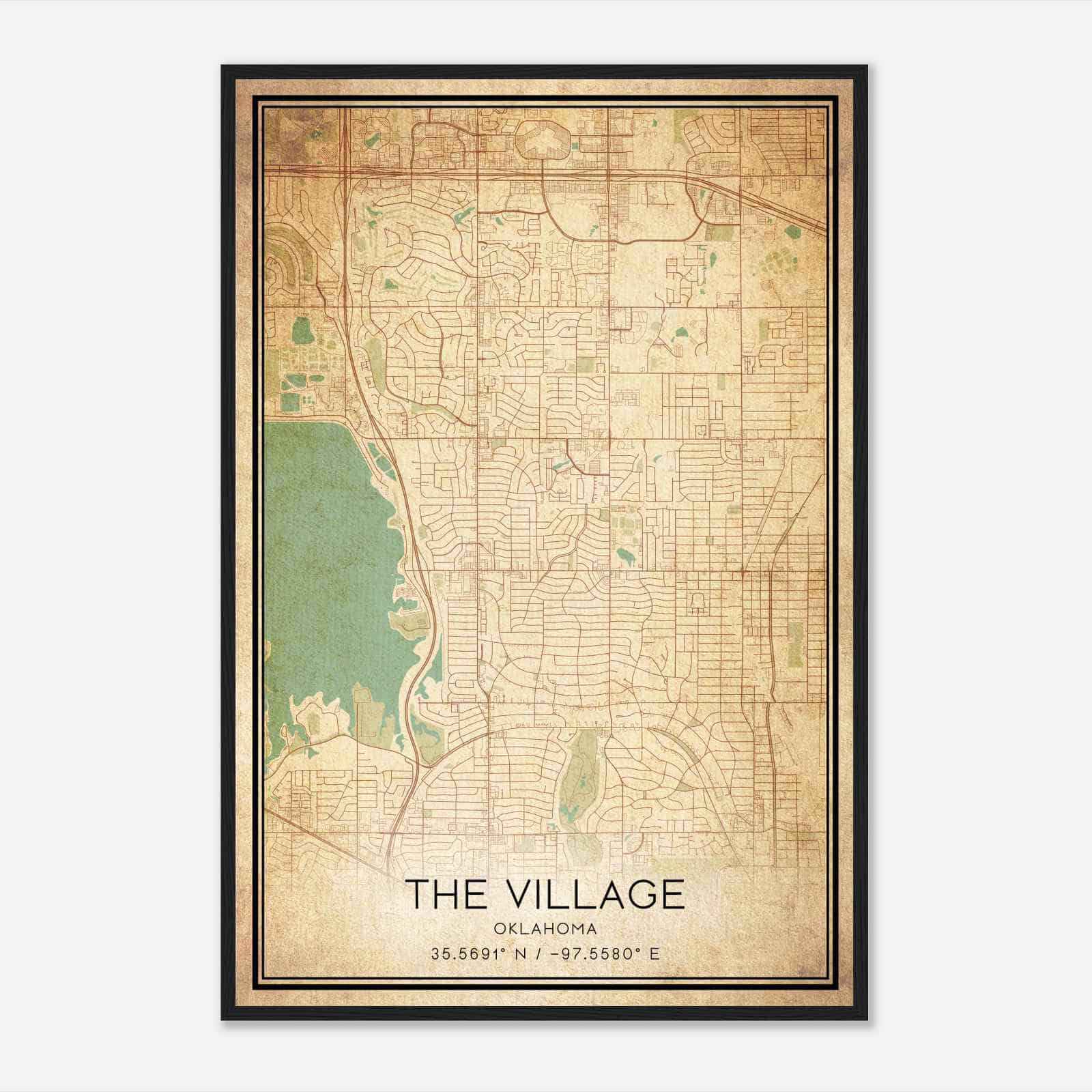 Vintage The Village Oklahoma Map Poster, Modern Home Decor Wall Art Print