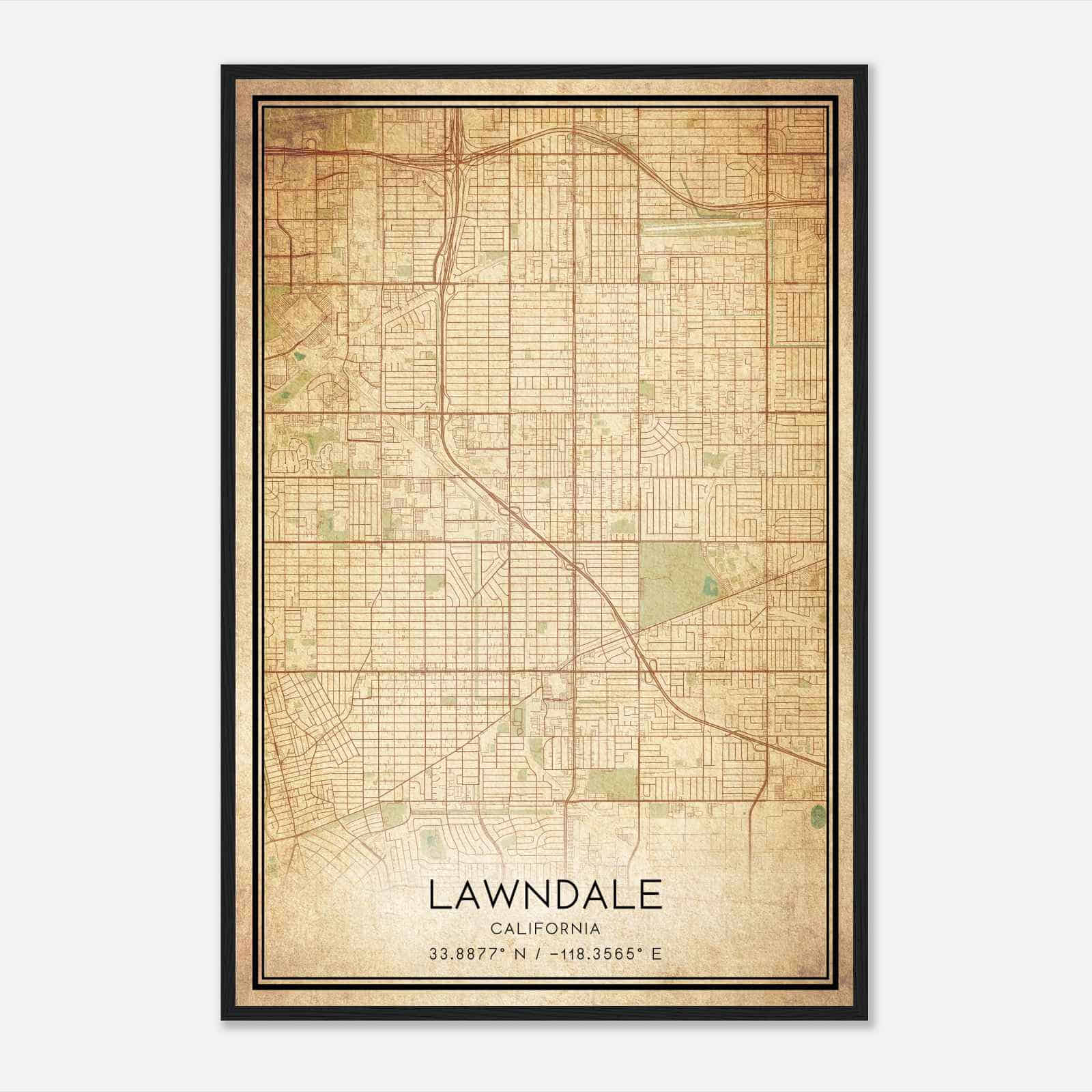 Vintage Lawndale California Map Poster, Modern Home Decor Wall Art Print