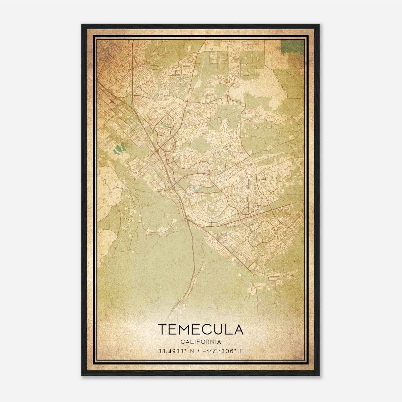 Vintage Temecula California Map Poster, Modern Home Decor Wall Art Print