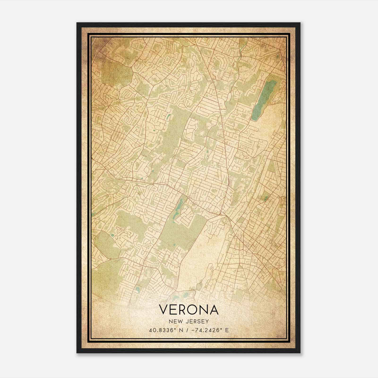 Vintage Verona New Jersey Map Poster, Modern Home Decor Wall Art Print