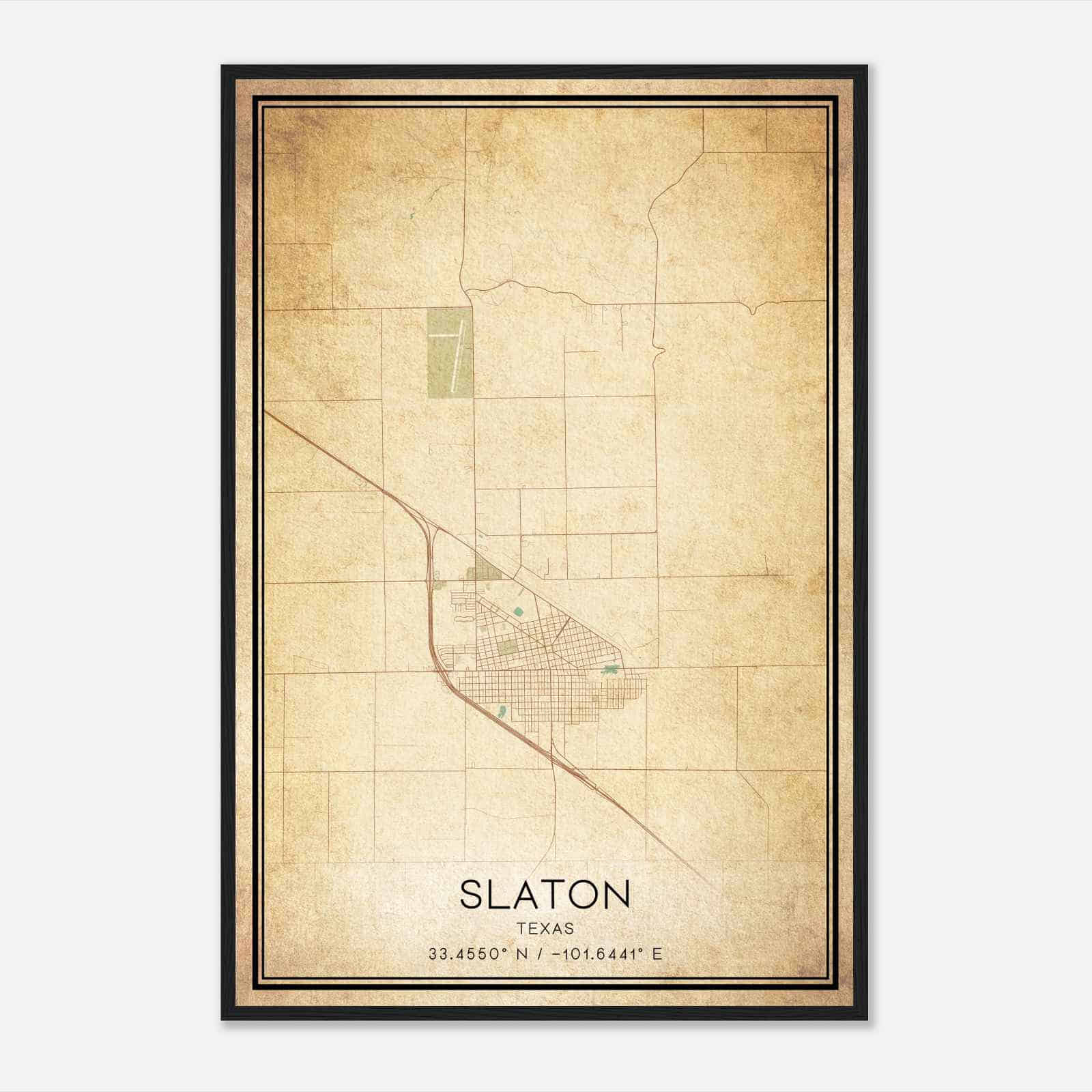 Vintage Slaton Texas Map Poster, Modern Home Decor Wall Art Print