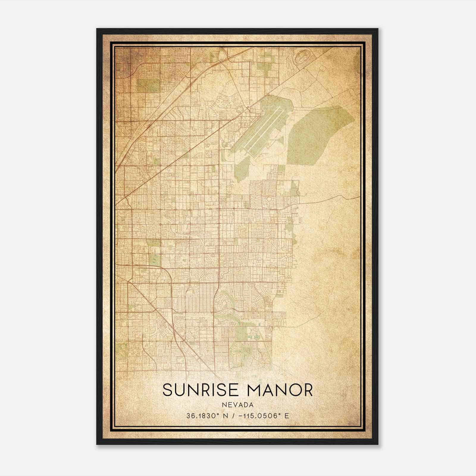 Vintage Sunrise Manor Nevada Map Poster, Modern Home Decor Wall Art Print