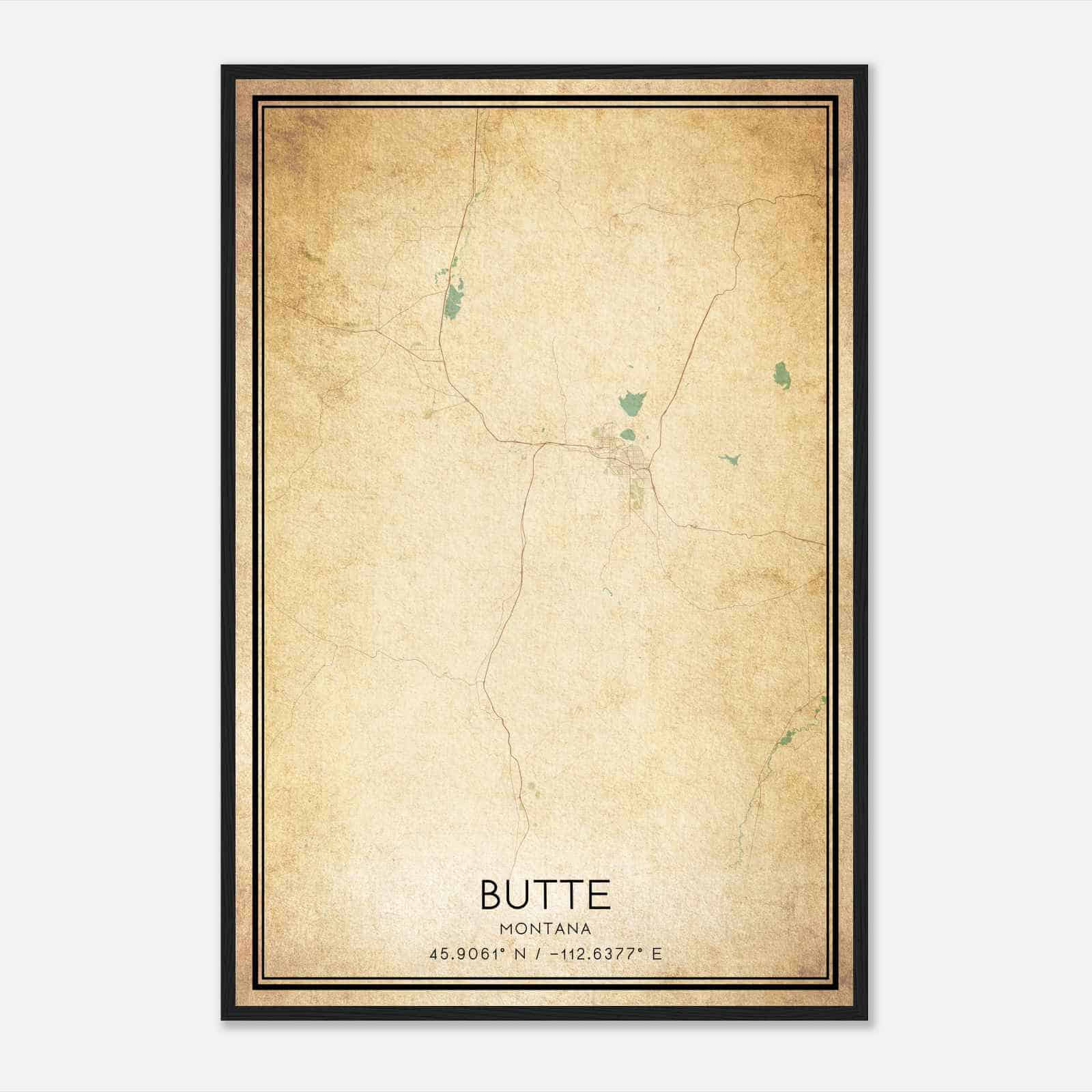 Vintage Butte Montana Map Poster, Modern Home Decor Wall Art Print