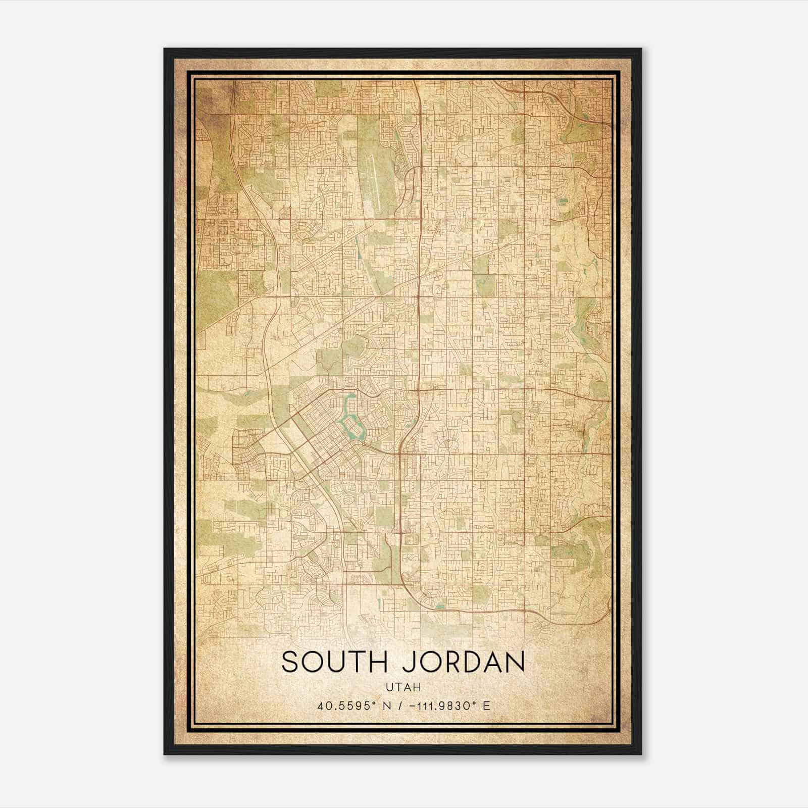 Vintage South Jordan Utah Map Poster, Modern Home Decor Wall Art Print