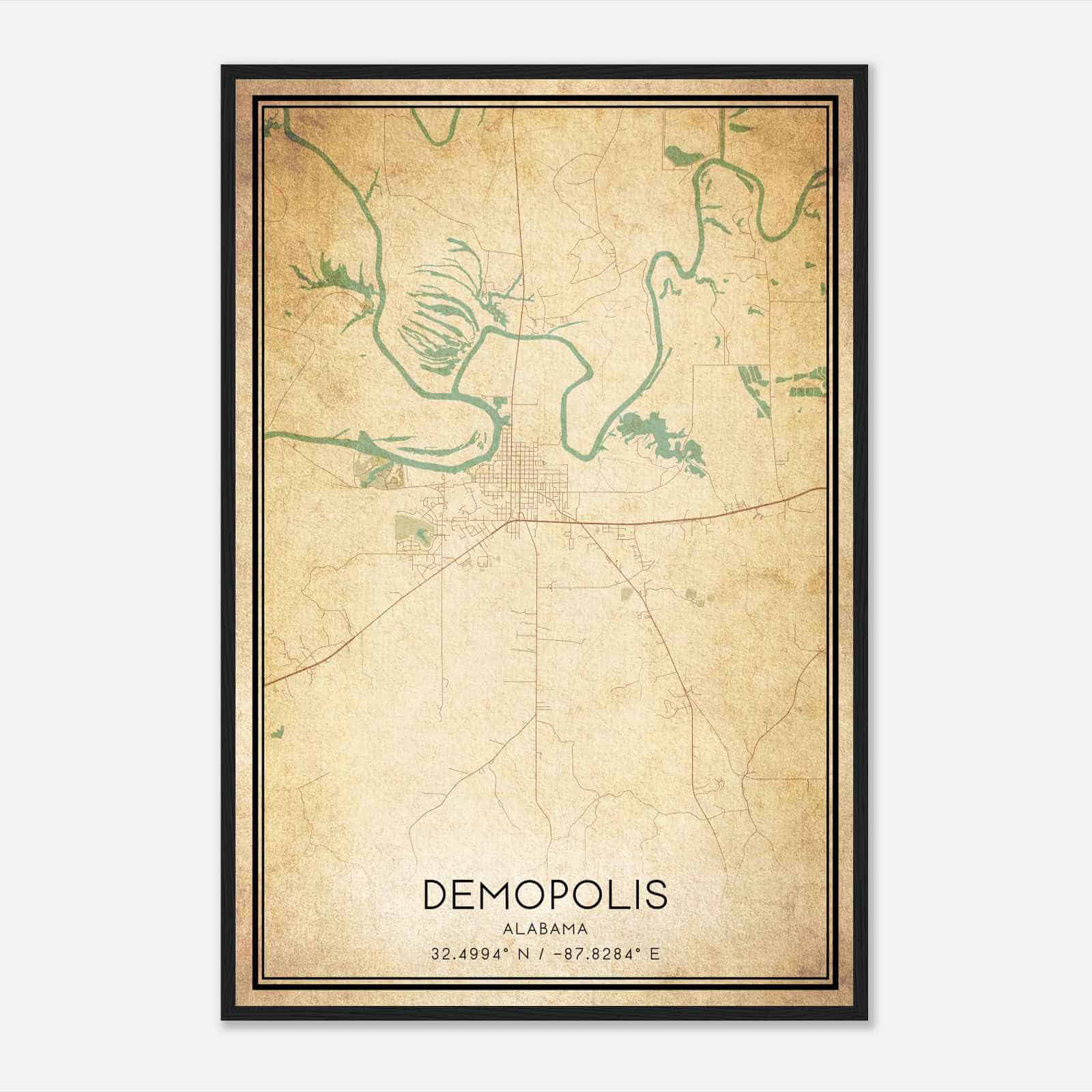 Vintage Demopolis Alabama Map Poster, Modern Home Decor Wall Art Print