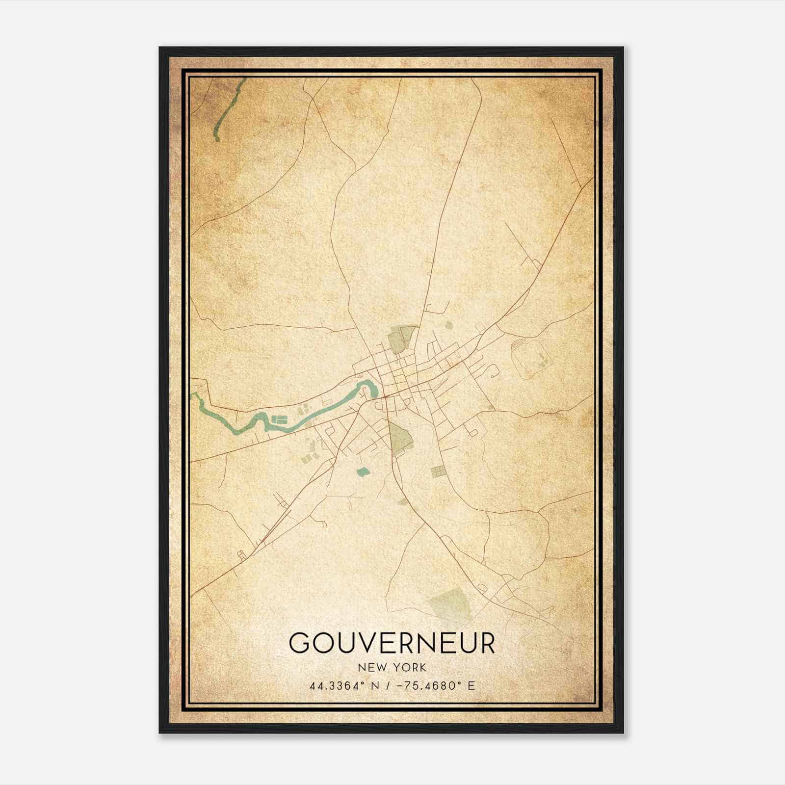 Vintage Gouverneur New York Map Poster, Modern Home Decor Wall Art Print