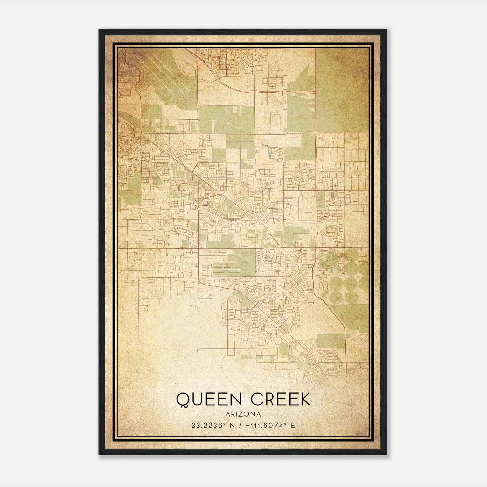 Vintage Queen Creek Arizona Map Poster, Modern Home Decor Wall Art Print