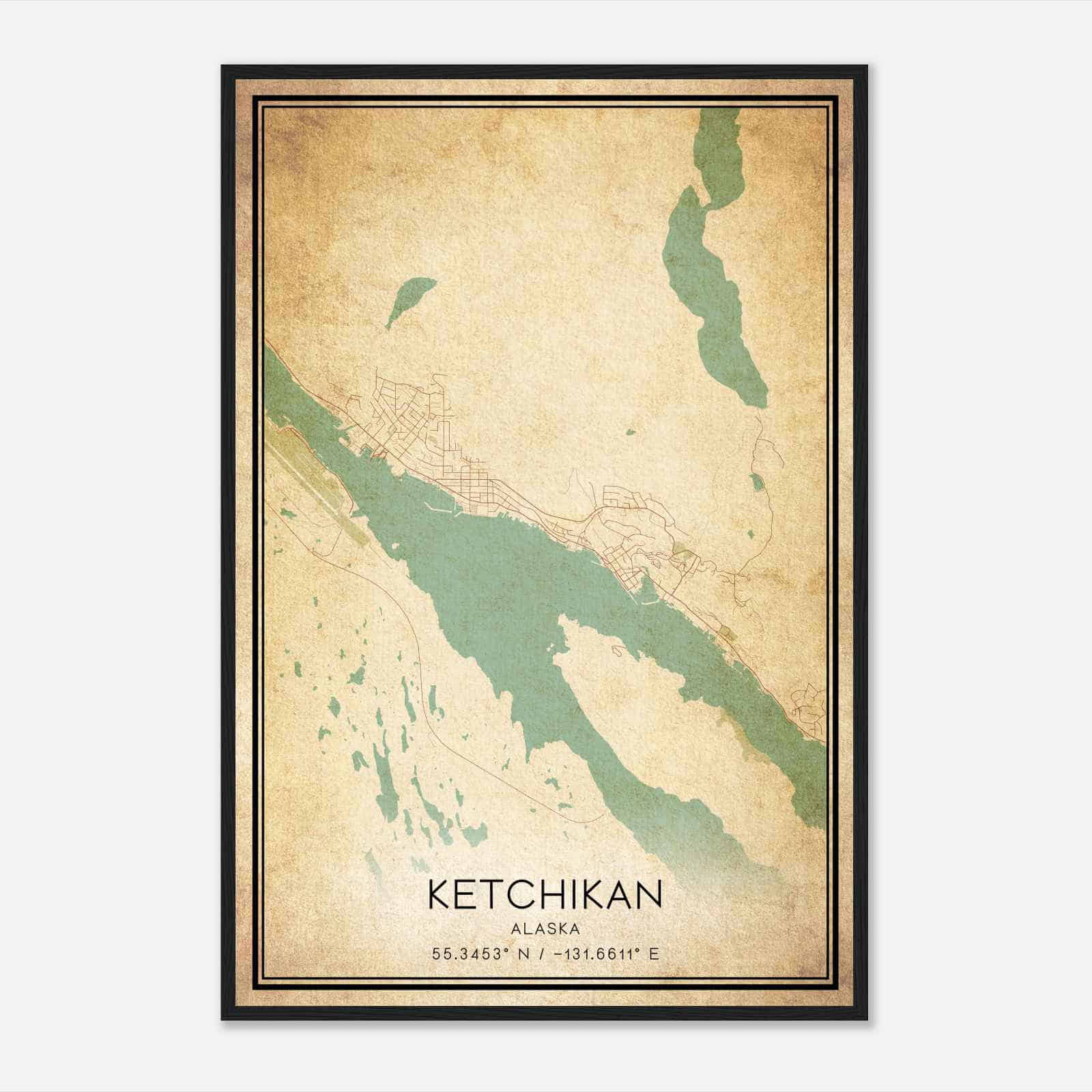 Vintage Ketchikan Alaska Map Poster, Modern Home Decor Wall Art Print
