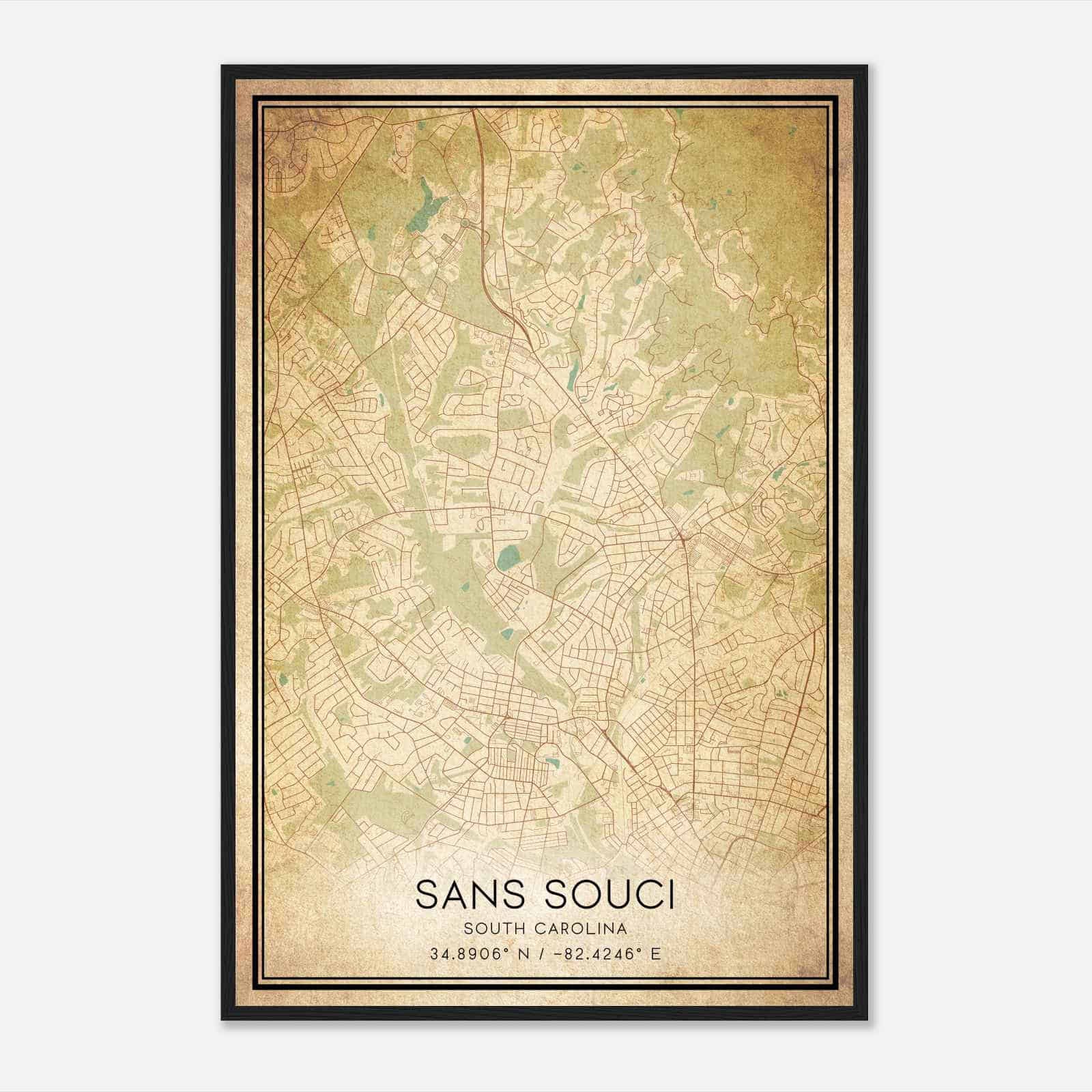 Vintage Sans Souci South Carolina Map Poster, Modern Home Decor Wall Art Print