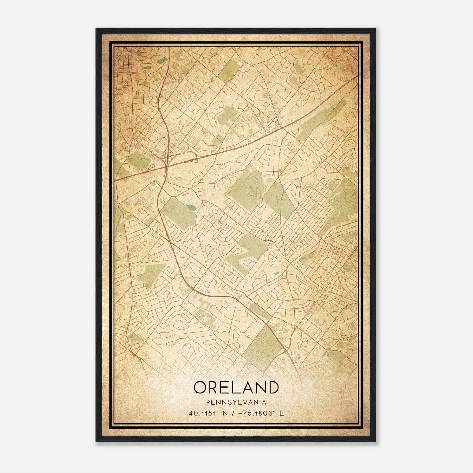 Vintage Oreland Pennsylvania Map Poster, Modern Home Decor Wall Art Print
