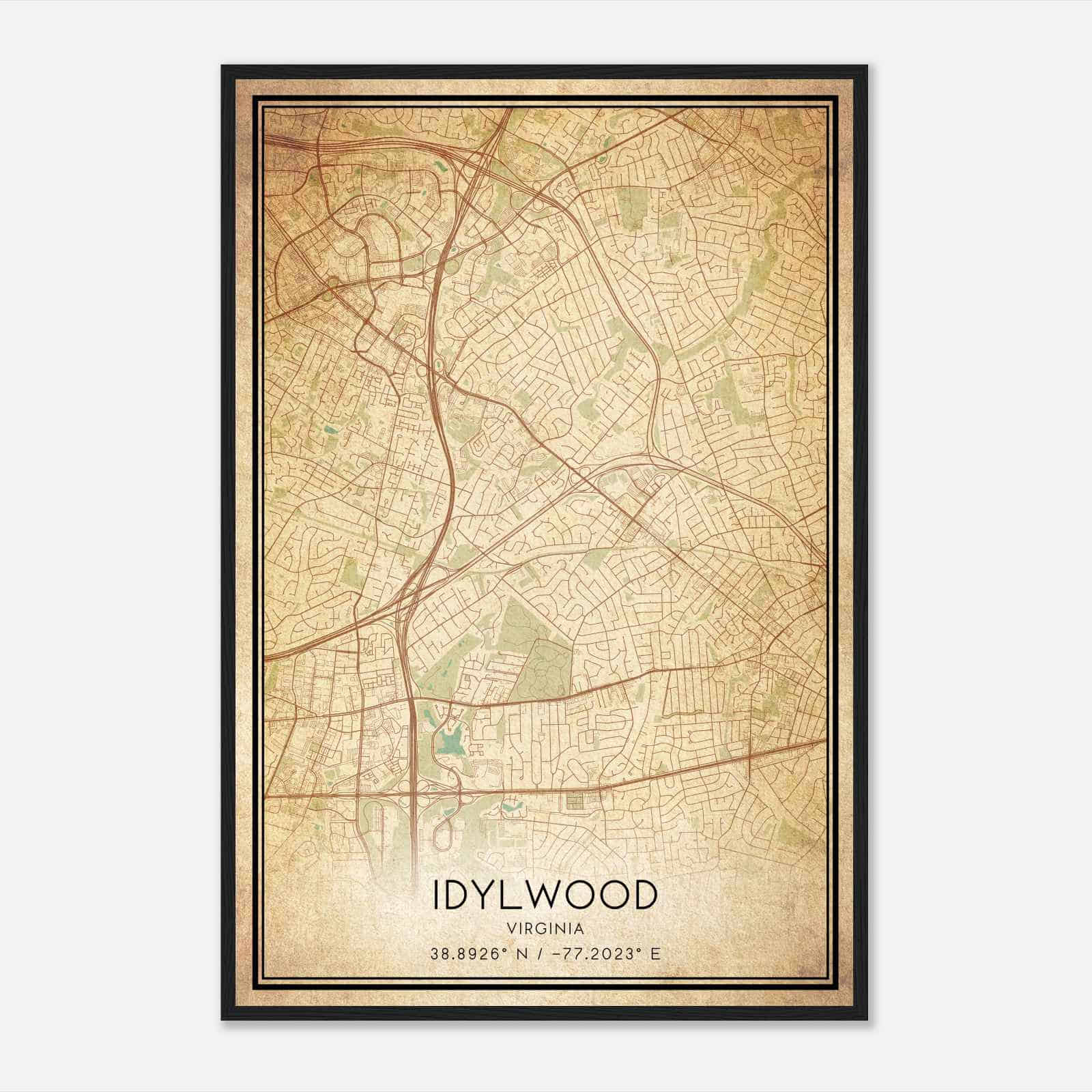 Vintage Idylwood Virginia Map Poster, Modern Home Decor Wall Art Print
