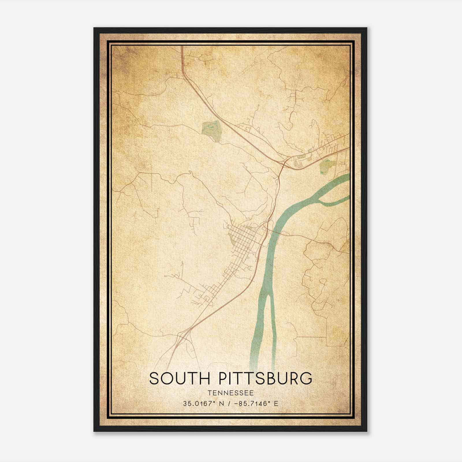Vintage South Pittsburg Tennessee Map Poster, Modern Home Decor Wall Art Print