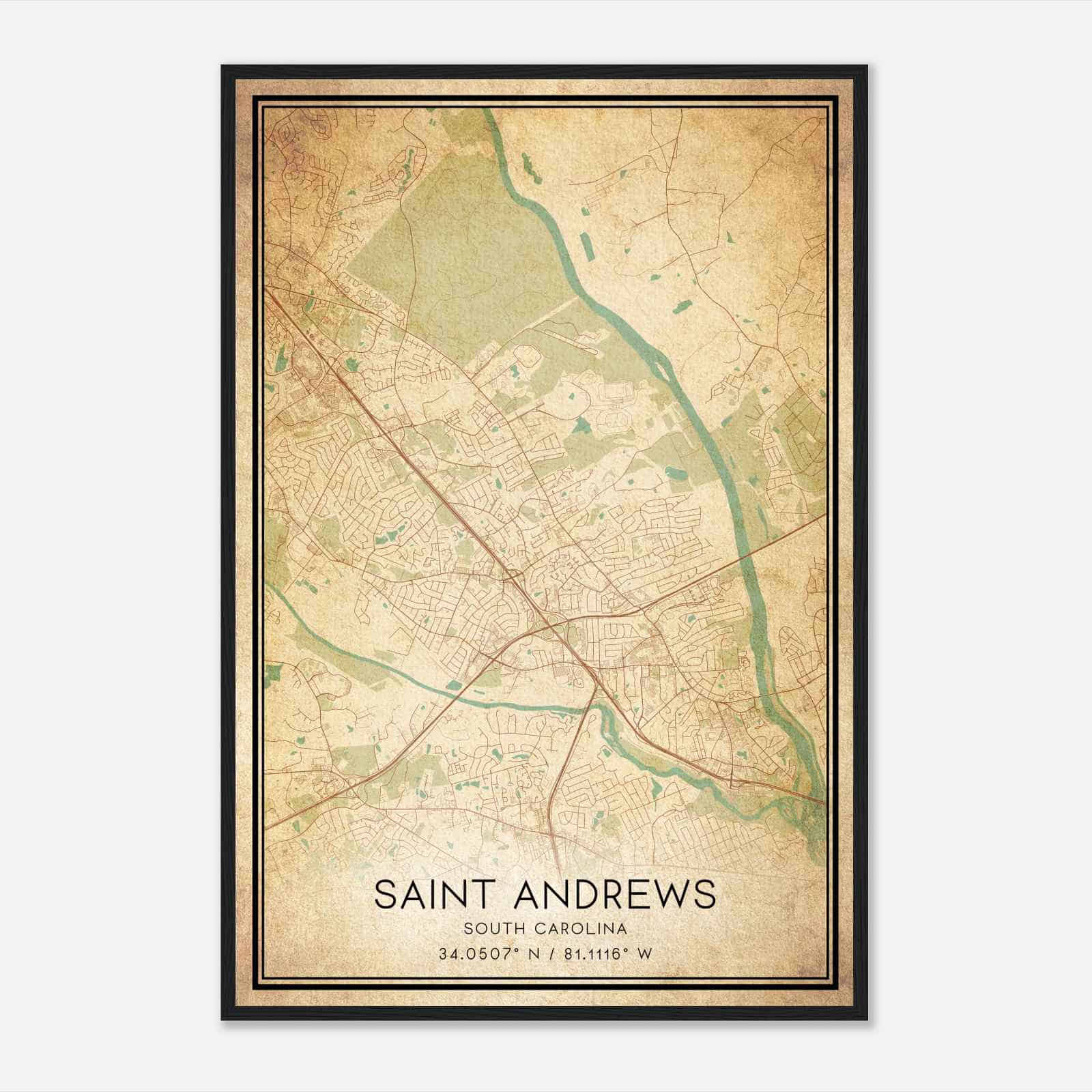 Vintage Saint Andrews South Carolina Map Poster, Modern Home Decor Wall Art Print