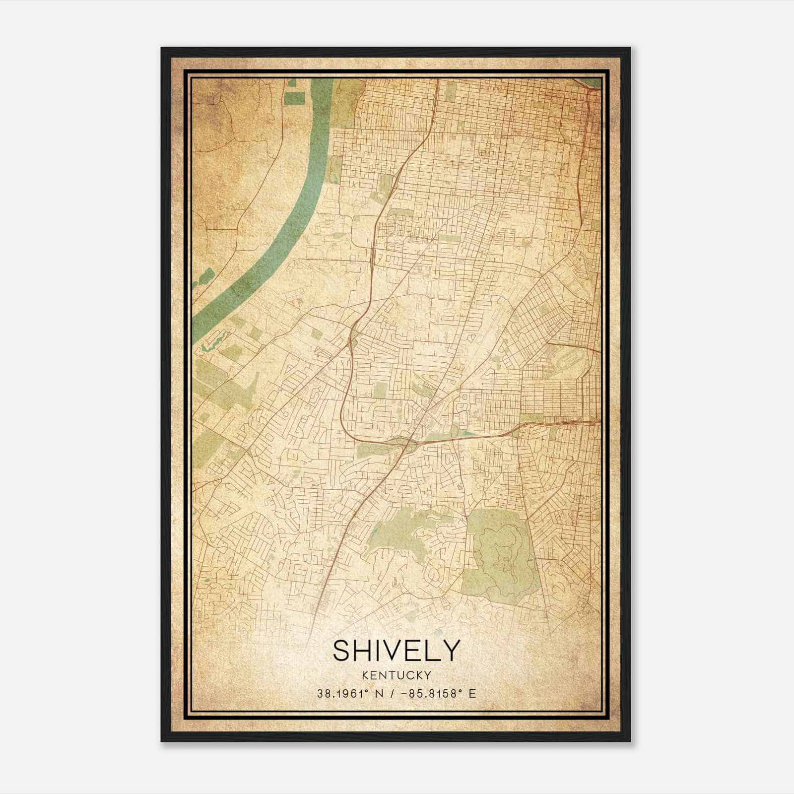 Vintage Shively Kentucky Map Poster, Modern Home Decor Wall Art Print