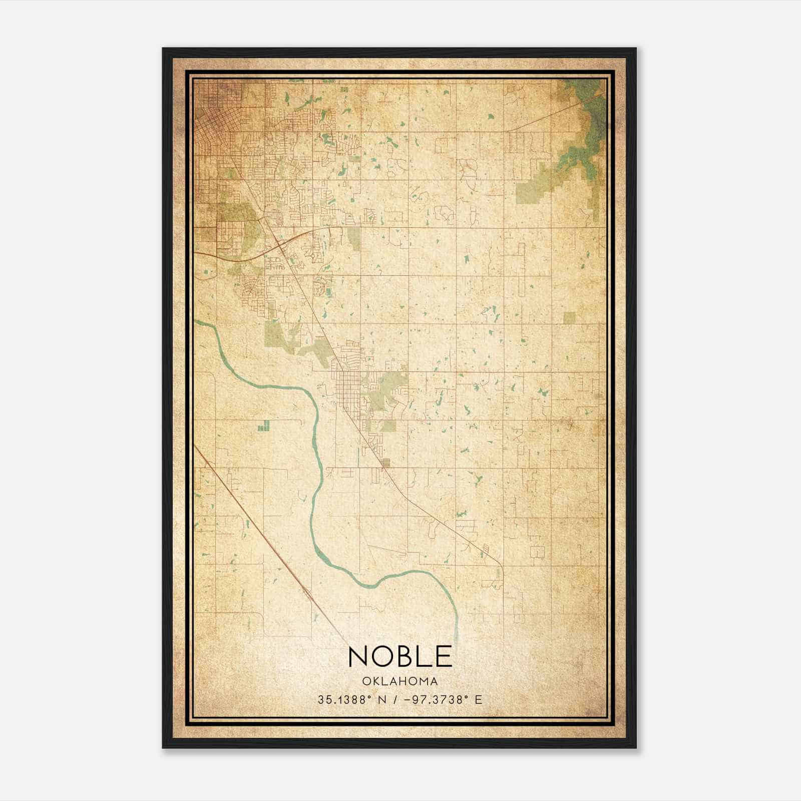 Vintage Noble Oklahoma Map Poster, Modern Home Decor Wall Art Print