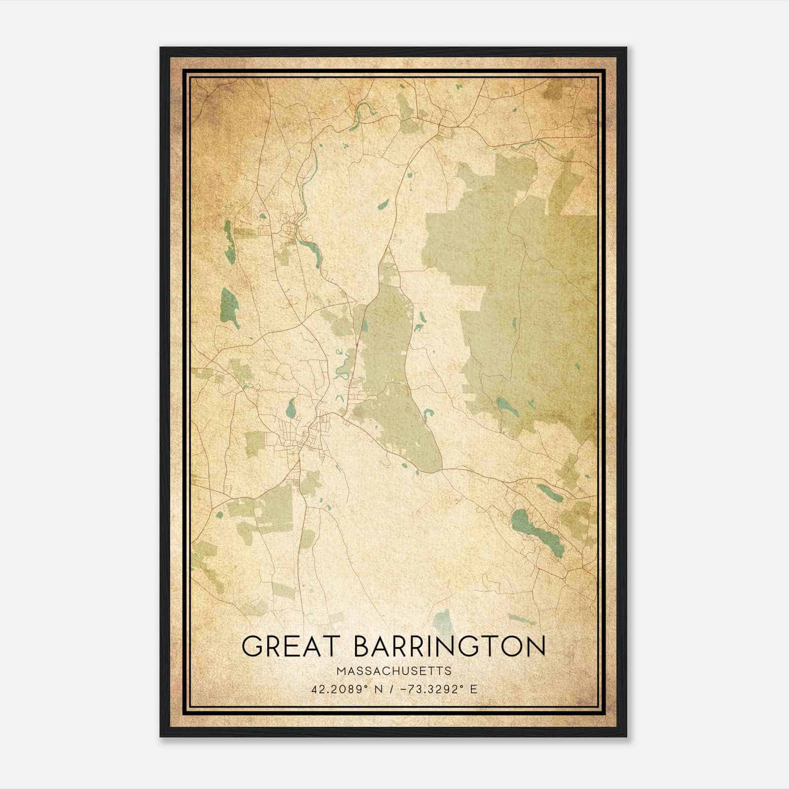 Vintage Great Barrington Massachusetts Map Poster, Modern Home Decor Wall Art Print