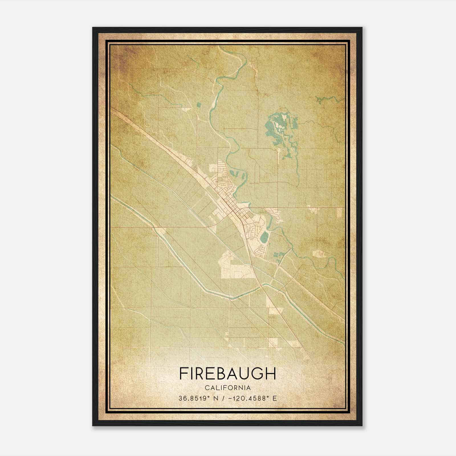 Vintage Firebaugh California Map Poster, Modern Home Decor Wall Art Print