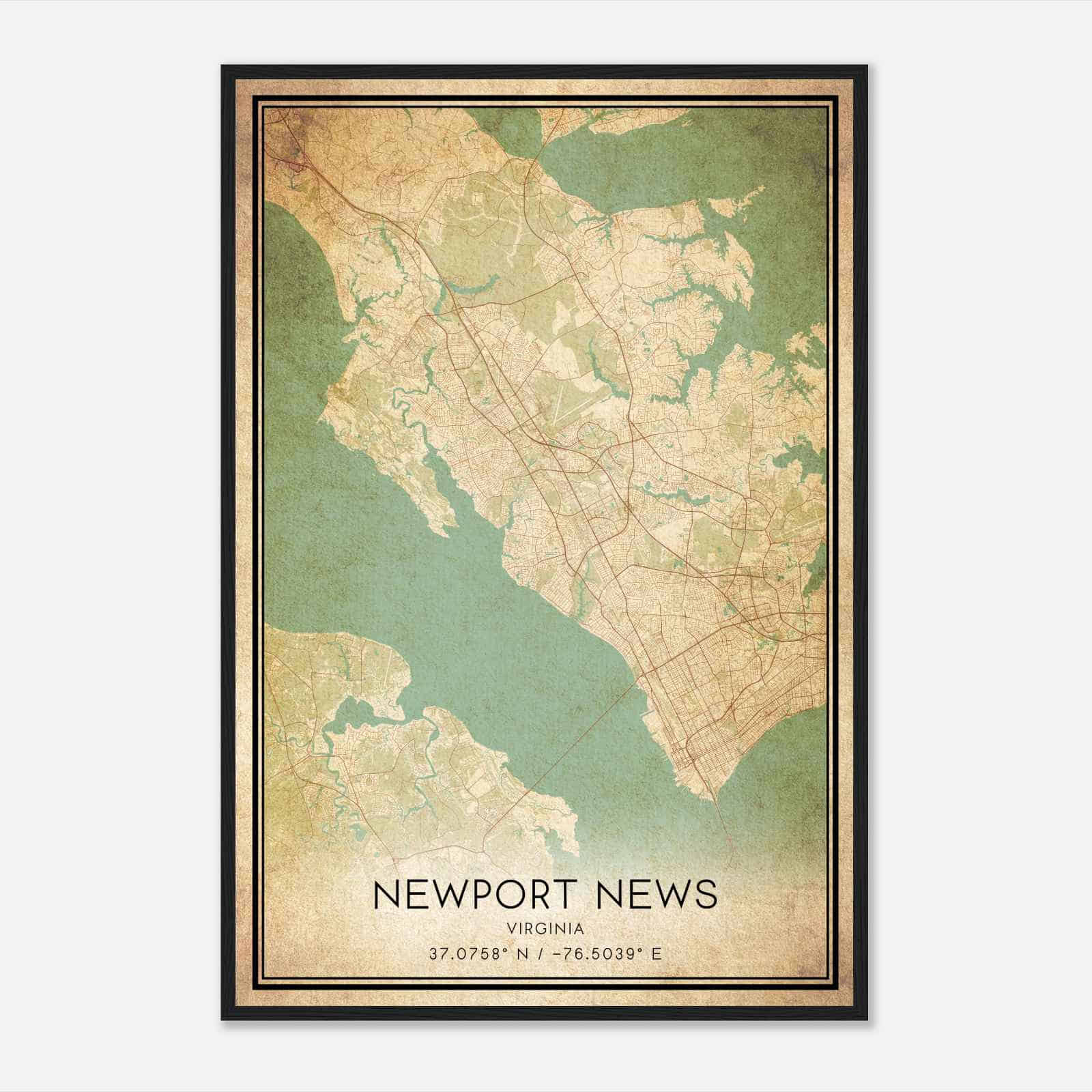 Vintage Newport News Virginia Map Poster, Modern Home Decor Wall Art Print