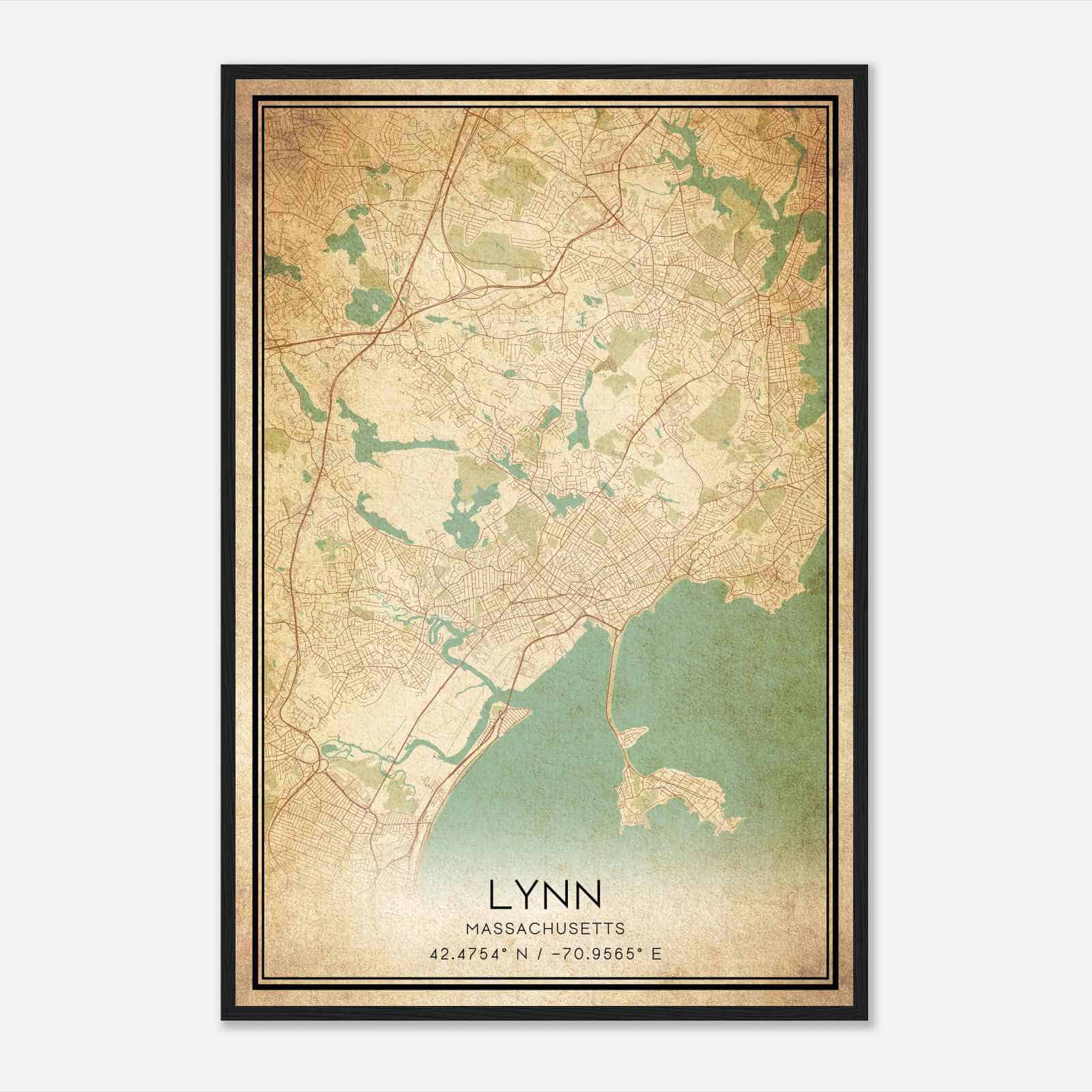 Vintage Lynn Massachusetts Map Poster, Modern Home Decor Wall Art Print