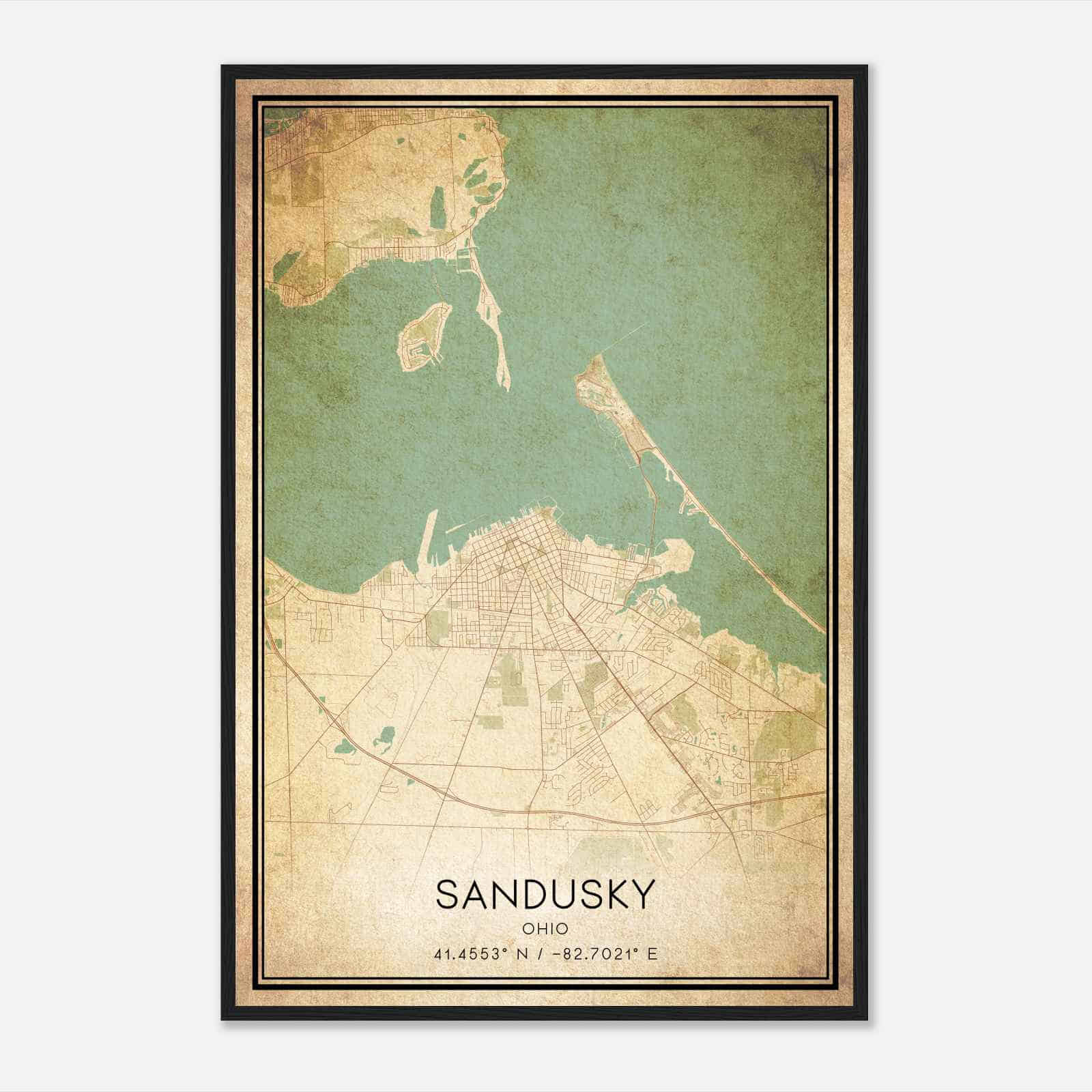 Vintage Sandusky Ohio Map Poster, Modern Home Decor Wall Art Print