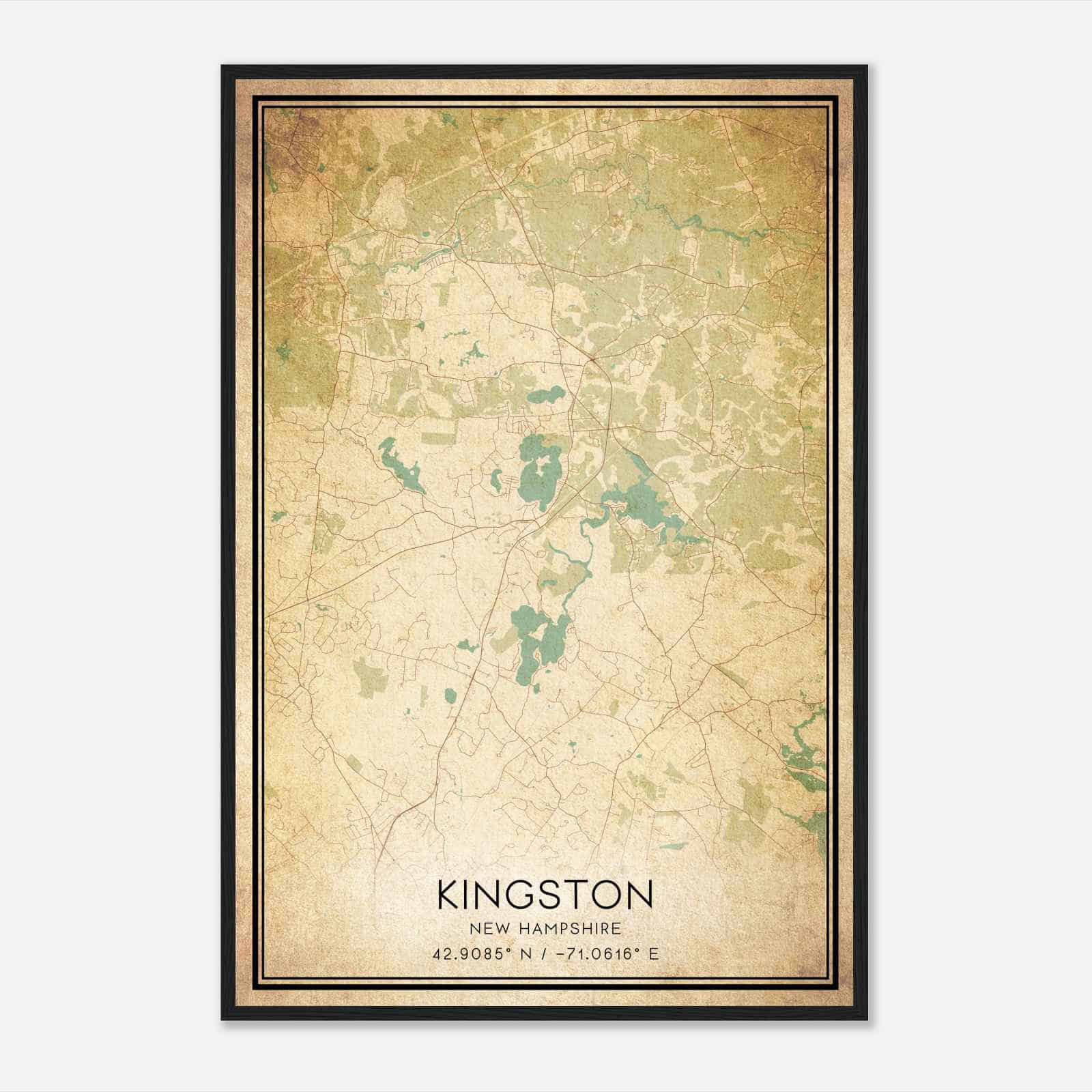 Vintage Kingston New Hampshire Map Poster, Modern Home Decor Wall Art