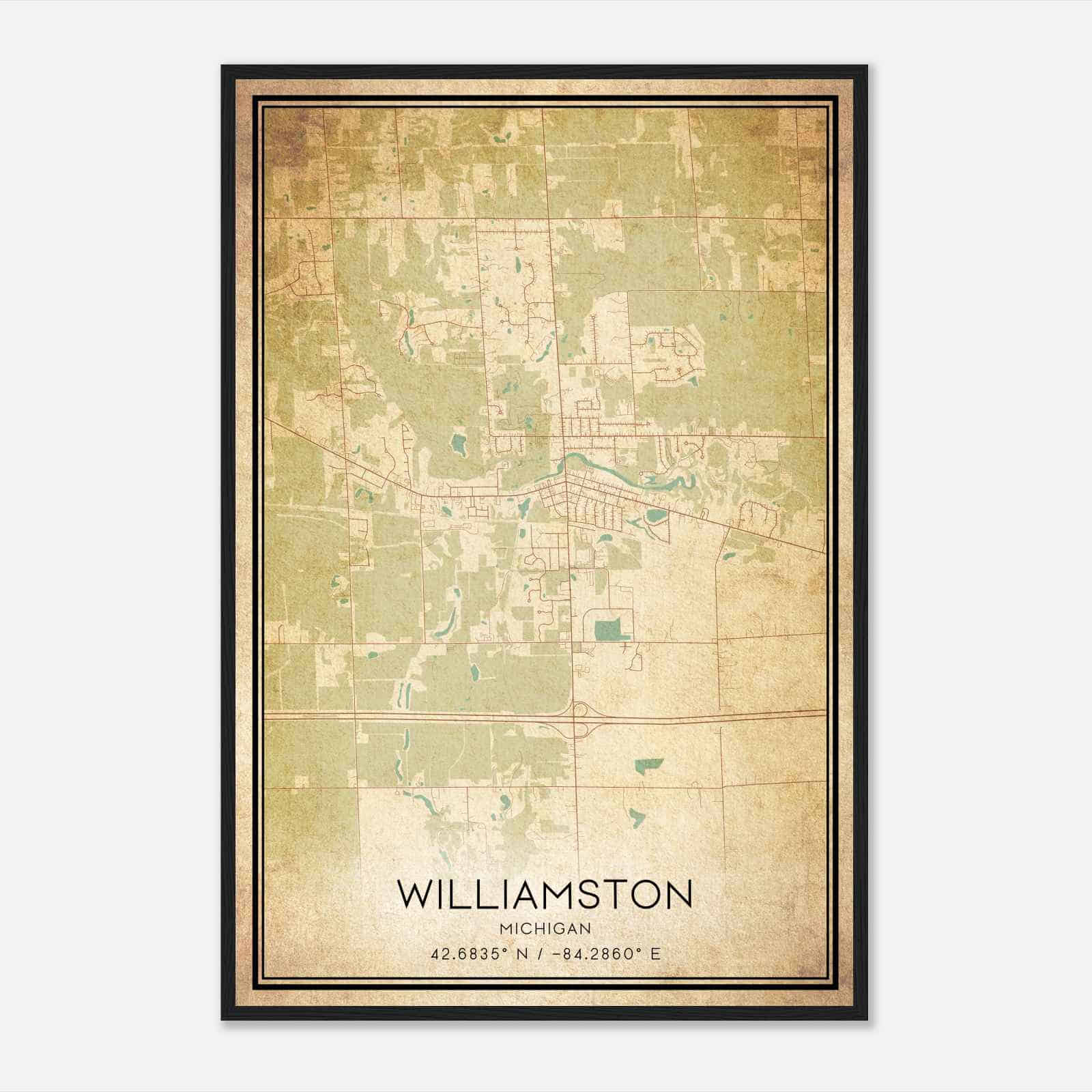 Vintage Williamston Michigan Map Poster, Modern Home Decor Wall Art Print