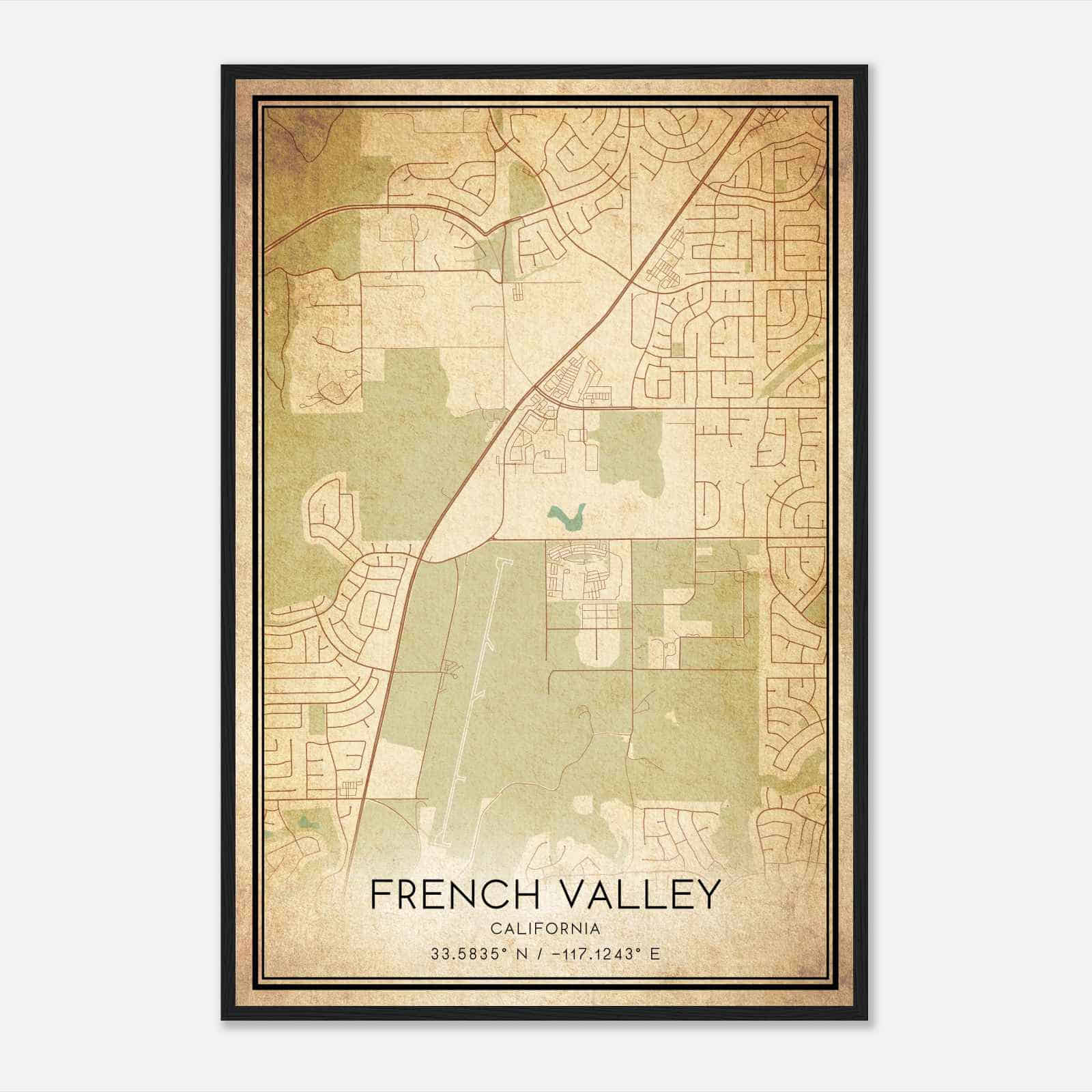 Vintage French Valley California Map Poster, Modern Home Decor Wall Art Print