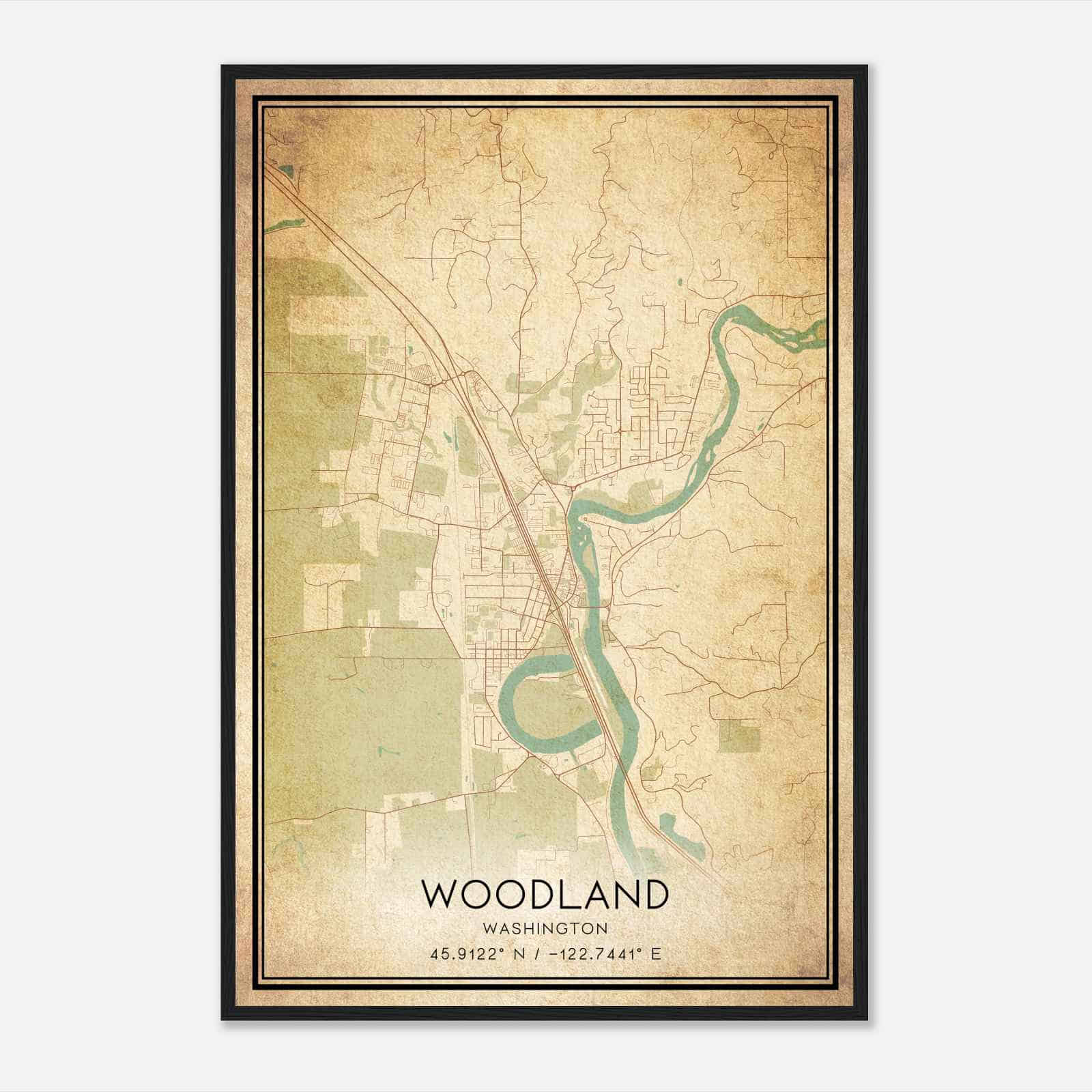Vintage Woodland Washington Map Poster, Modern Home Decor Wall Art Print