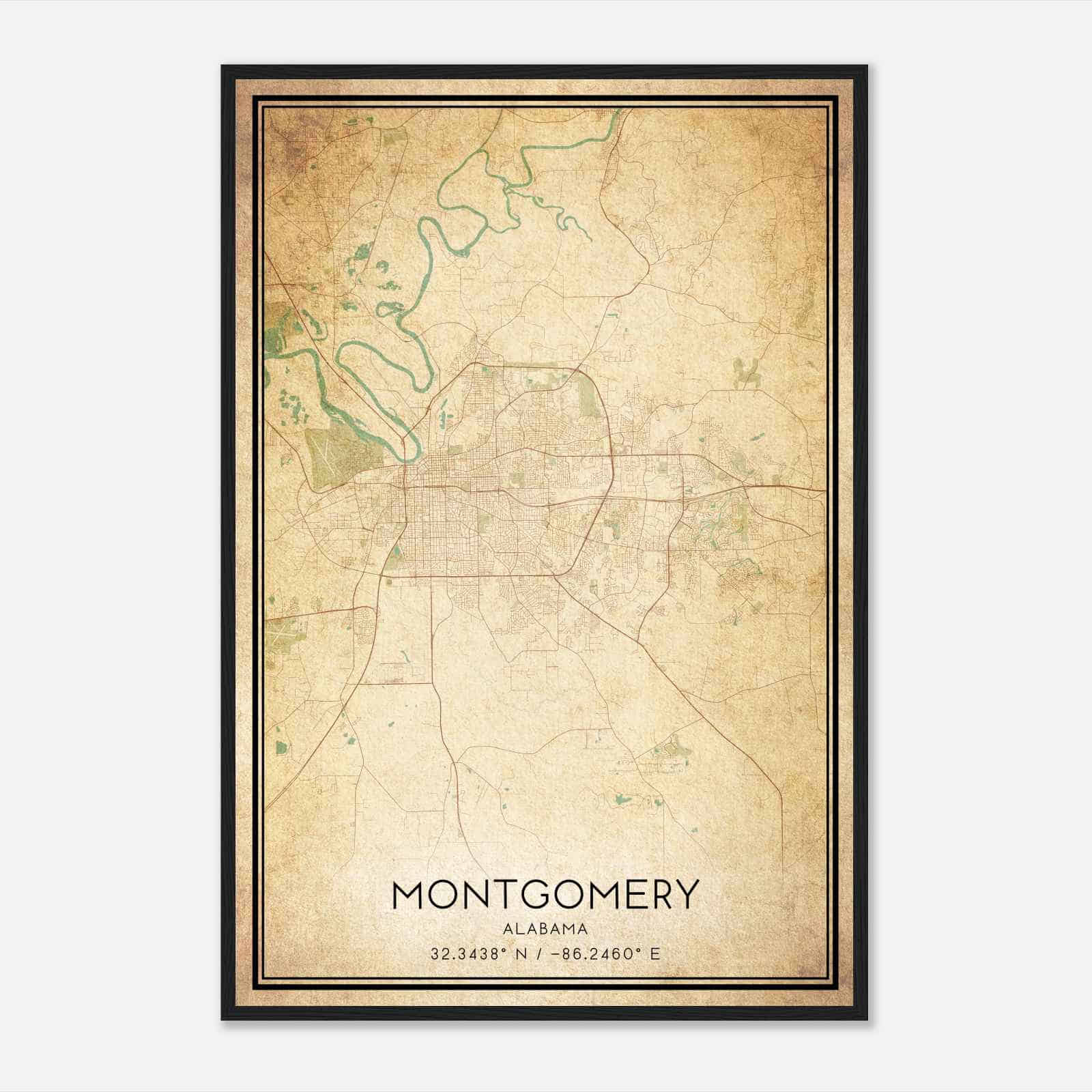 Vintage Montgomery Alabama Map Poster, Modern Home Decor Wall Art Print