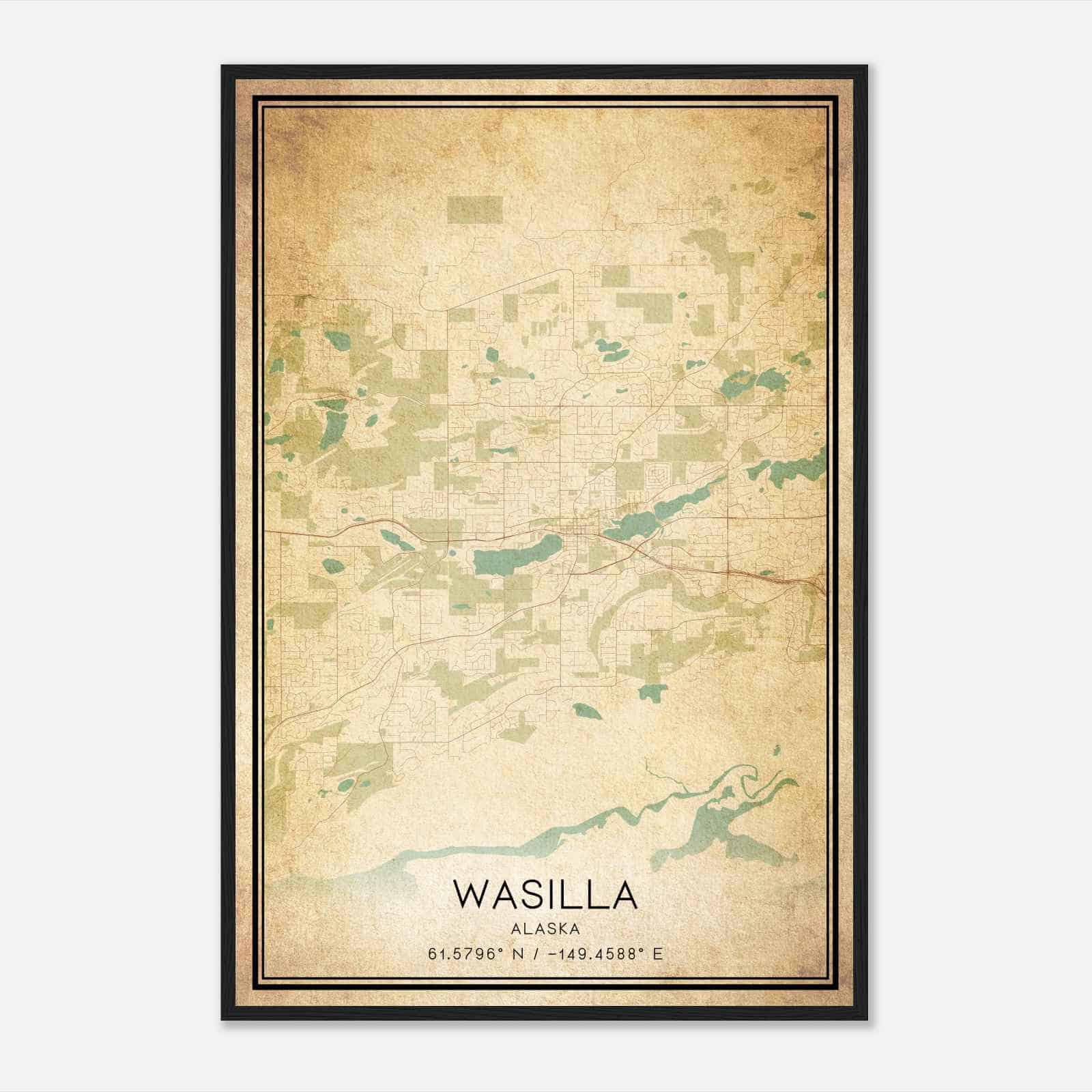 Vintage Wasilla Alaska Map Poster, Modern Home Decor Wall Art Print
