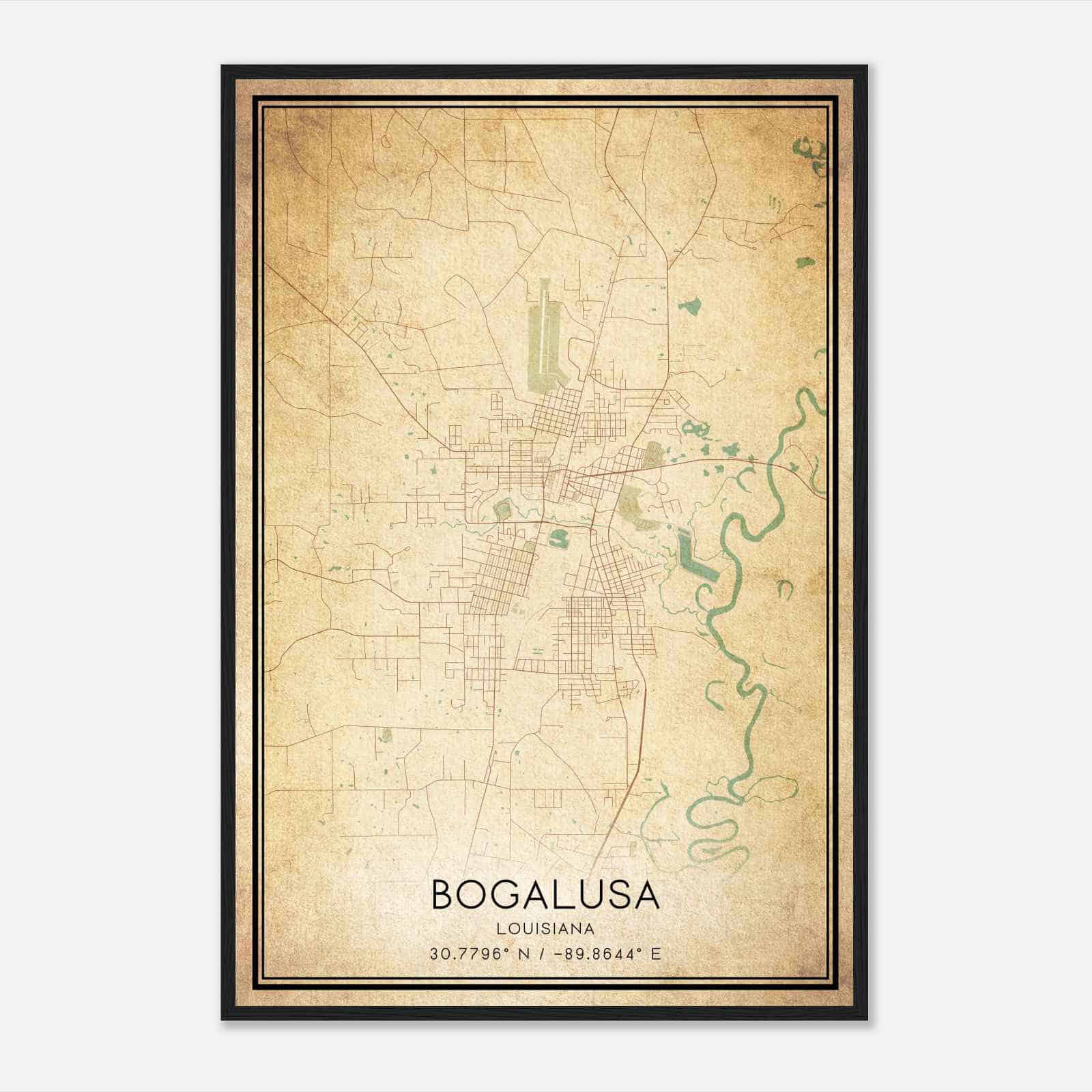 Vintage Bogalusa Louisiana Map Poster, Modern Home Decor Wall Art Print