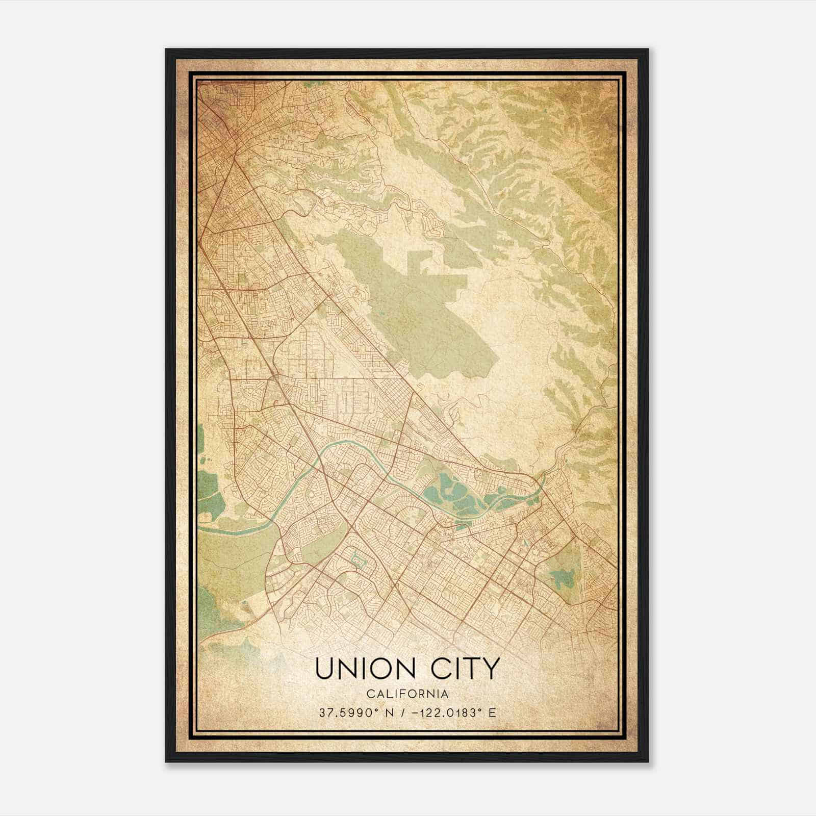 Vintage Union City California Map Poster, Modern Home Decor Wall Art Print