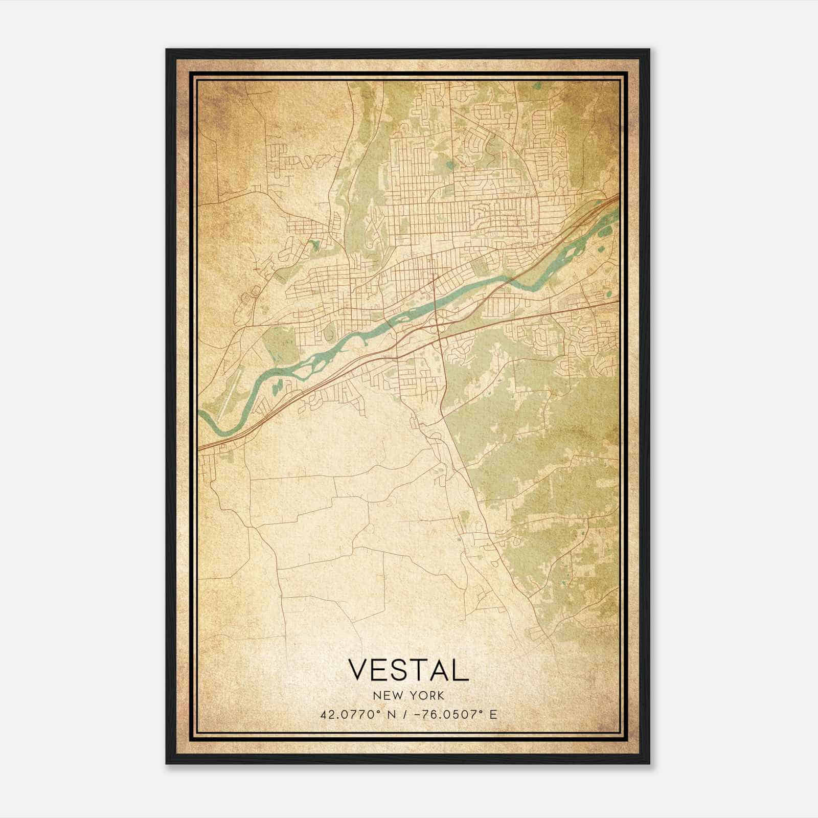 Vintage Vestal New York Map Poster, Modern Home Decor Wall Art Print